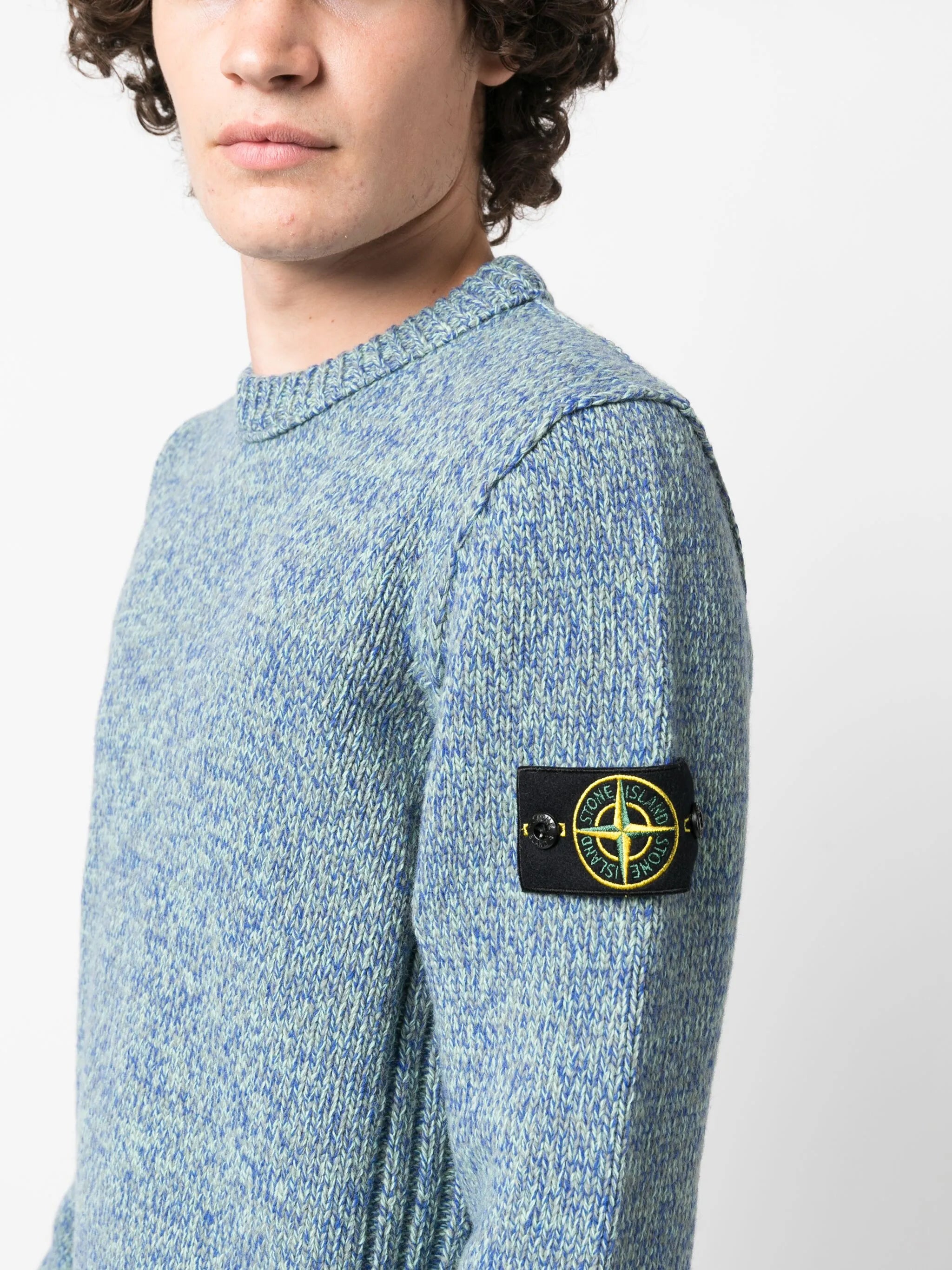 Compass-motif marl-knit jumper