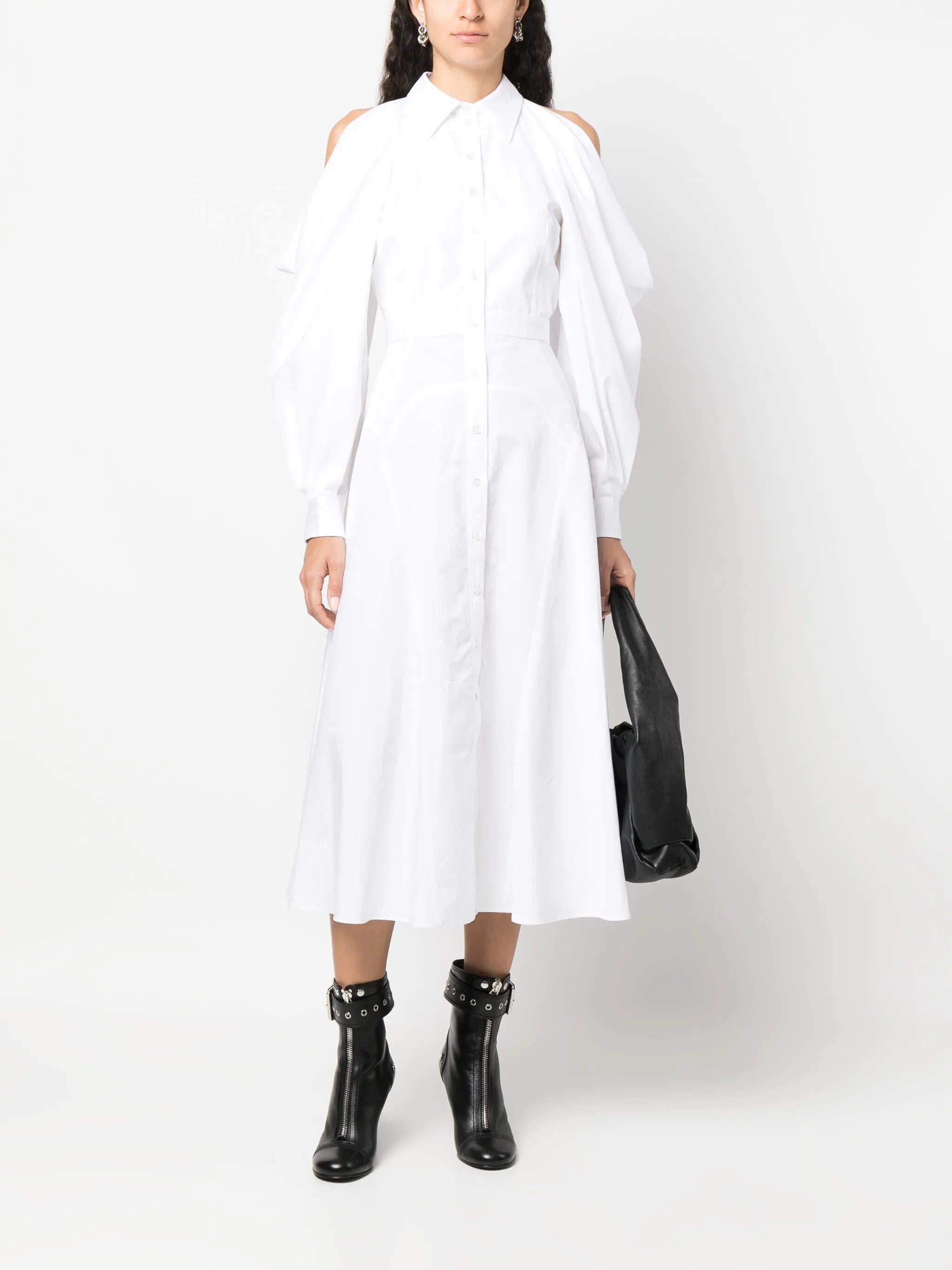 cold-shoulder cotton shirtdress