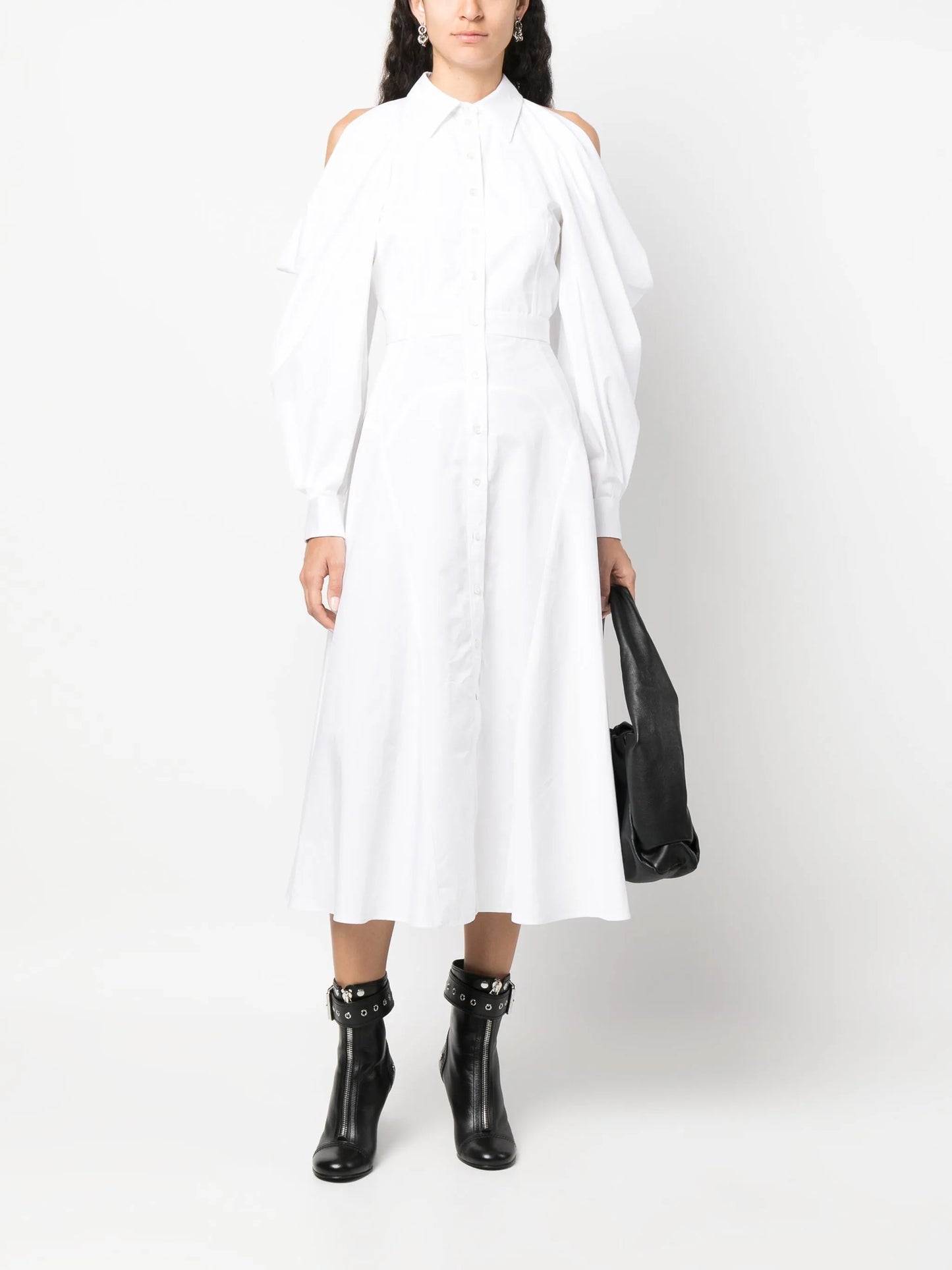 cold-shoulder cotton shirtdress