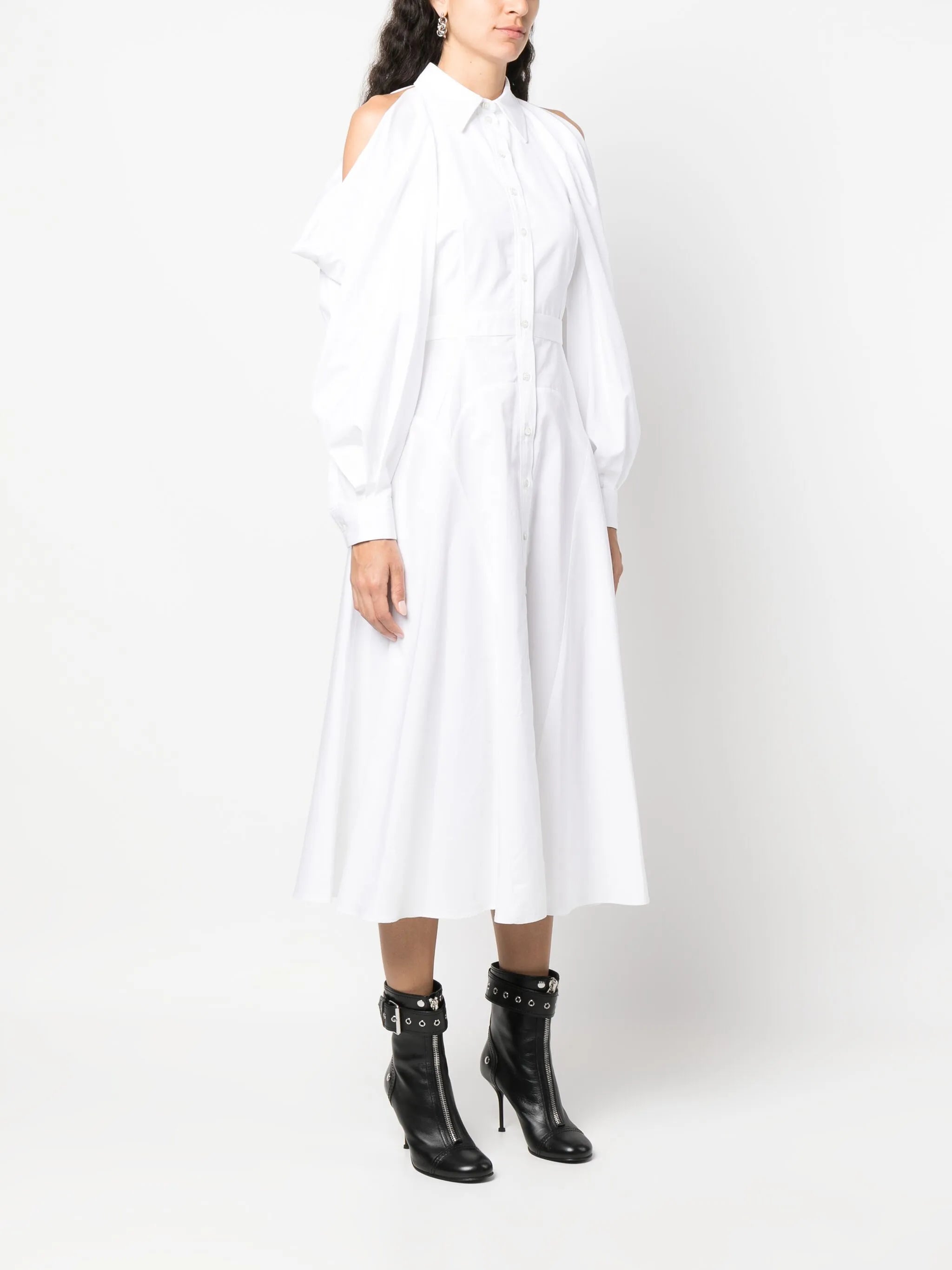 cold-shoulder cotton shirtdress