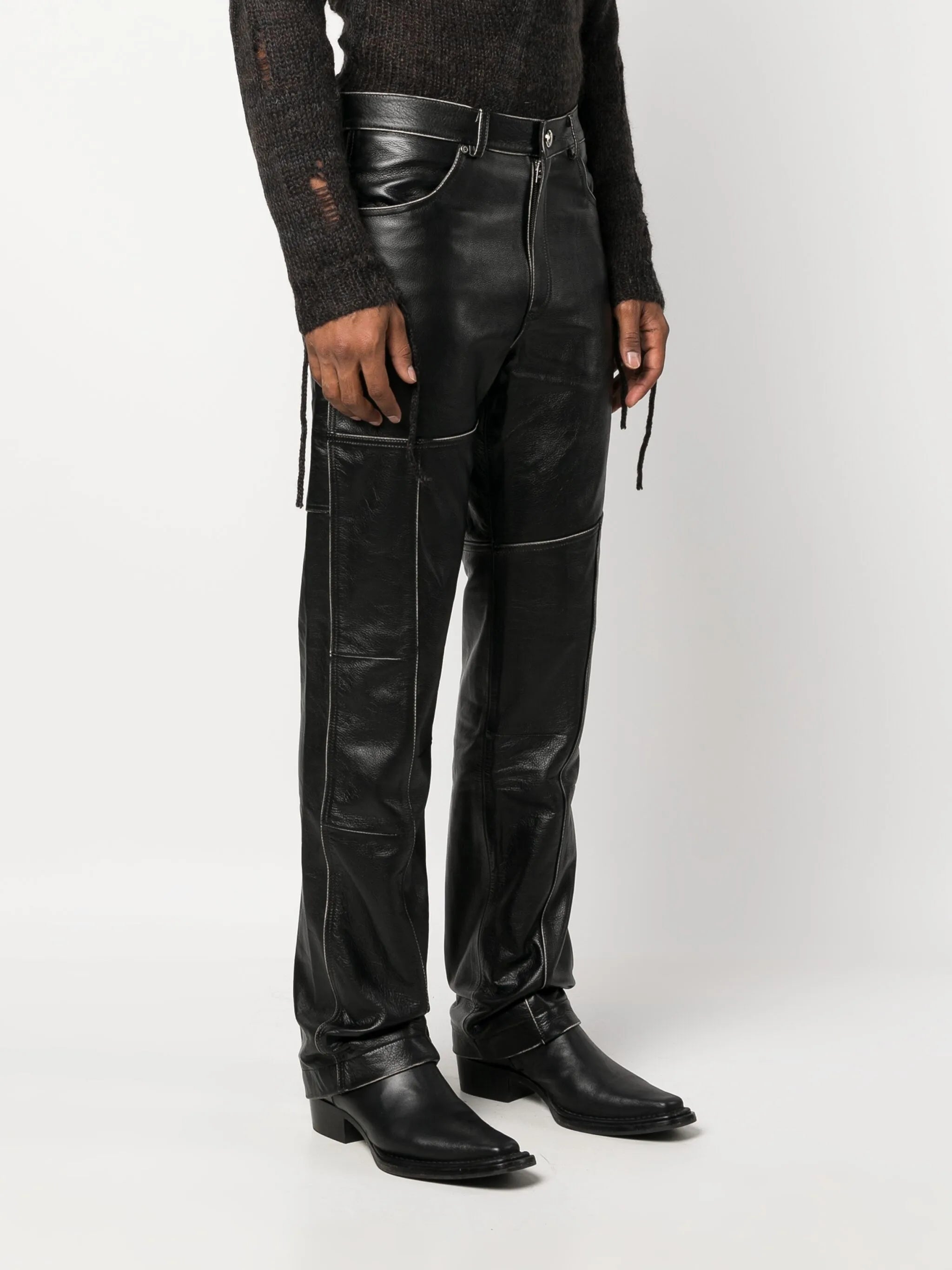 leather straight-leg trousers