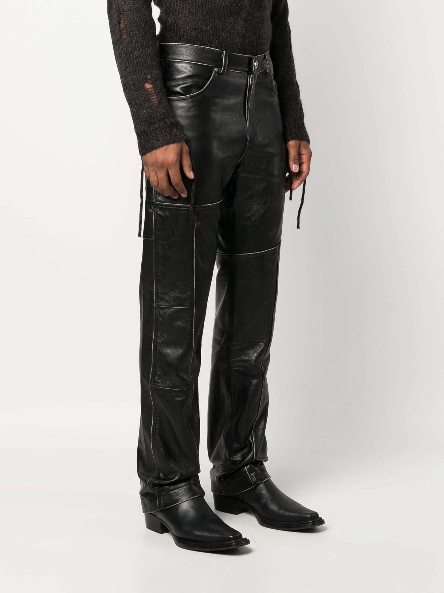 leather straight-leg trousers