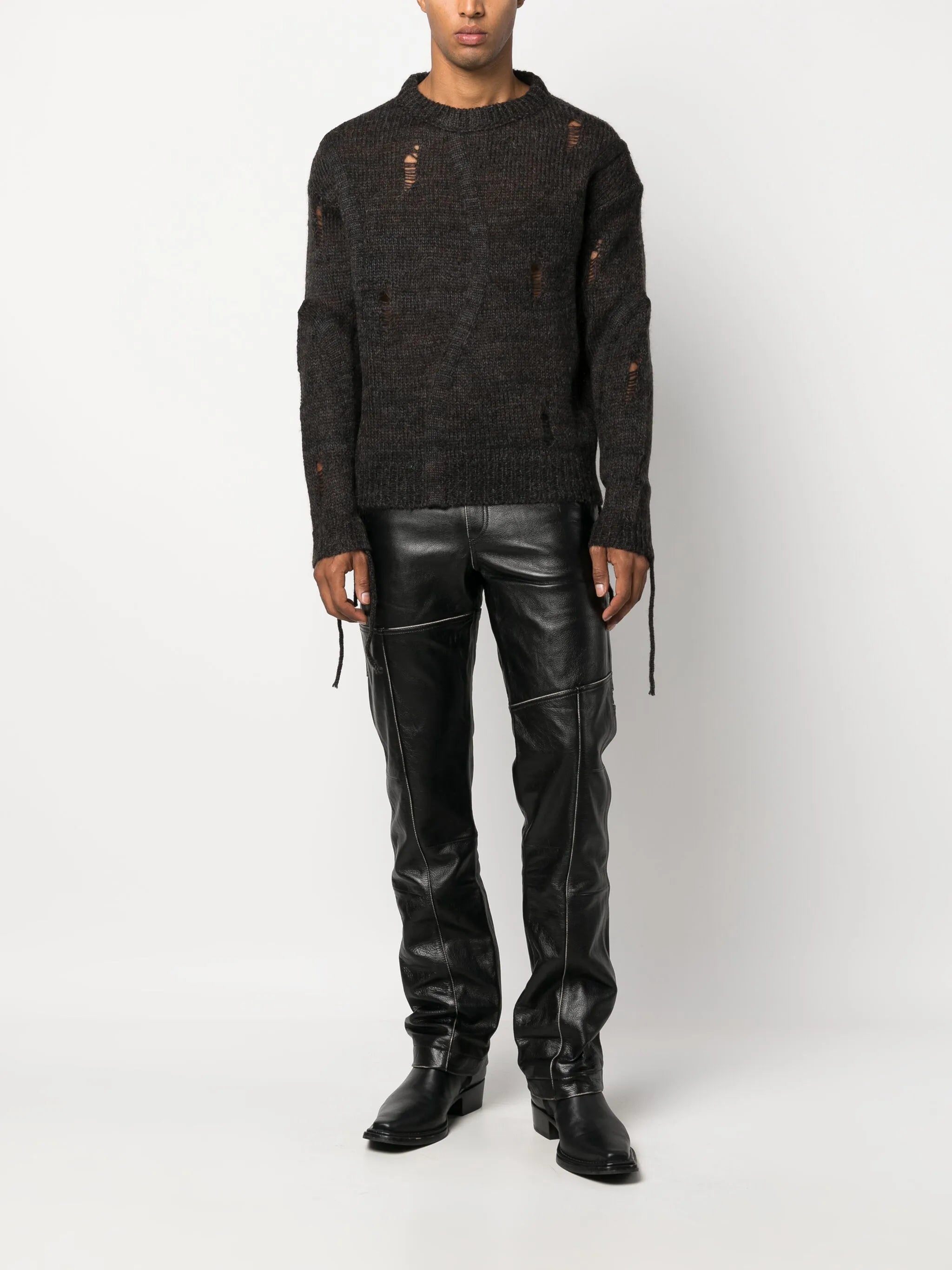 leather straight-leg trousers
