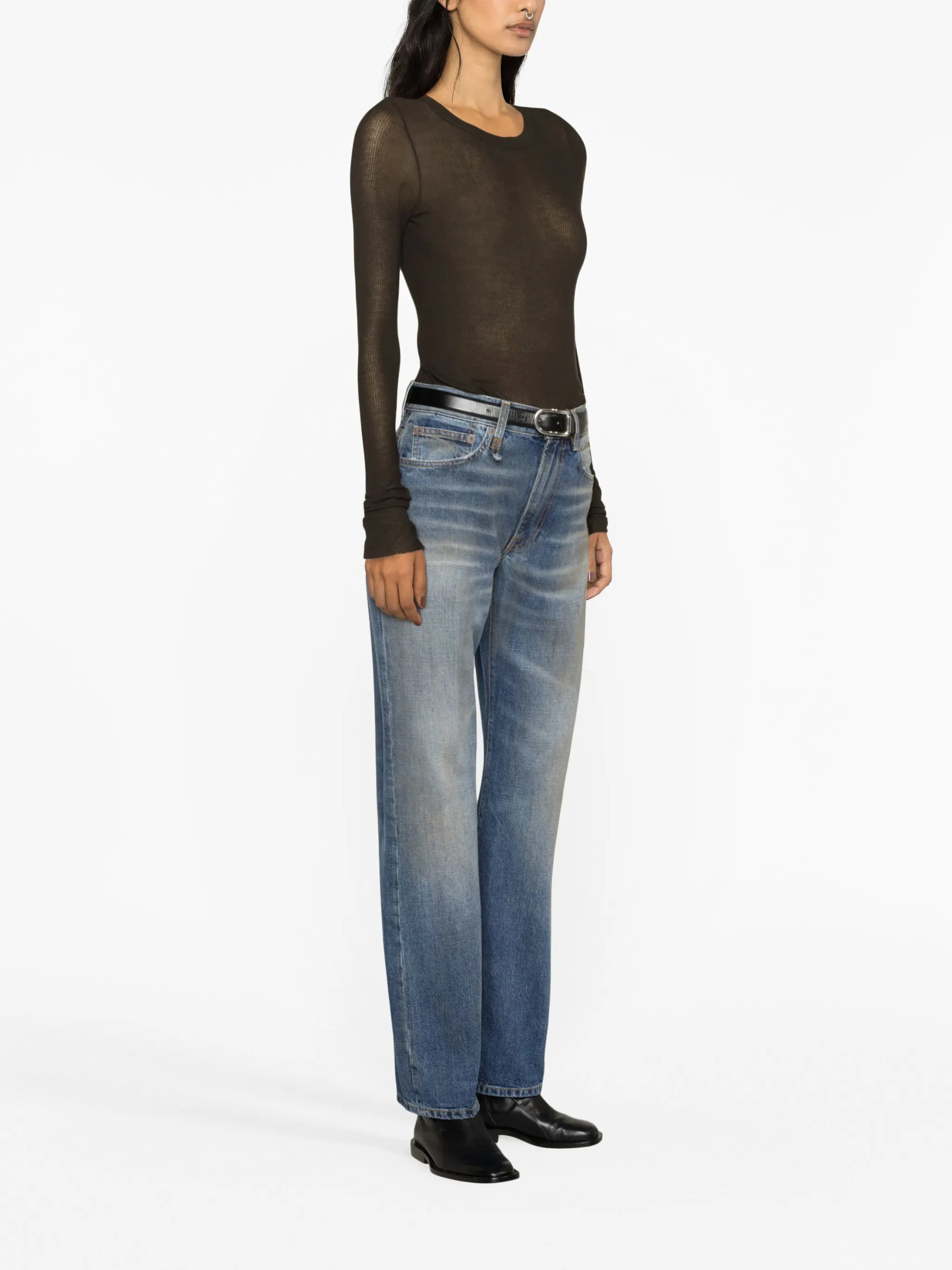 mid-rise straight-leg jeans