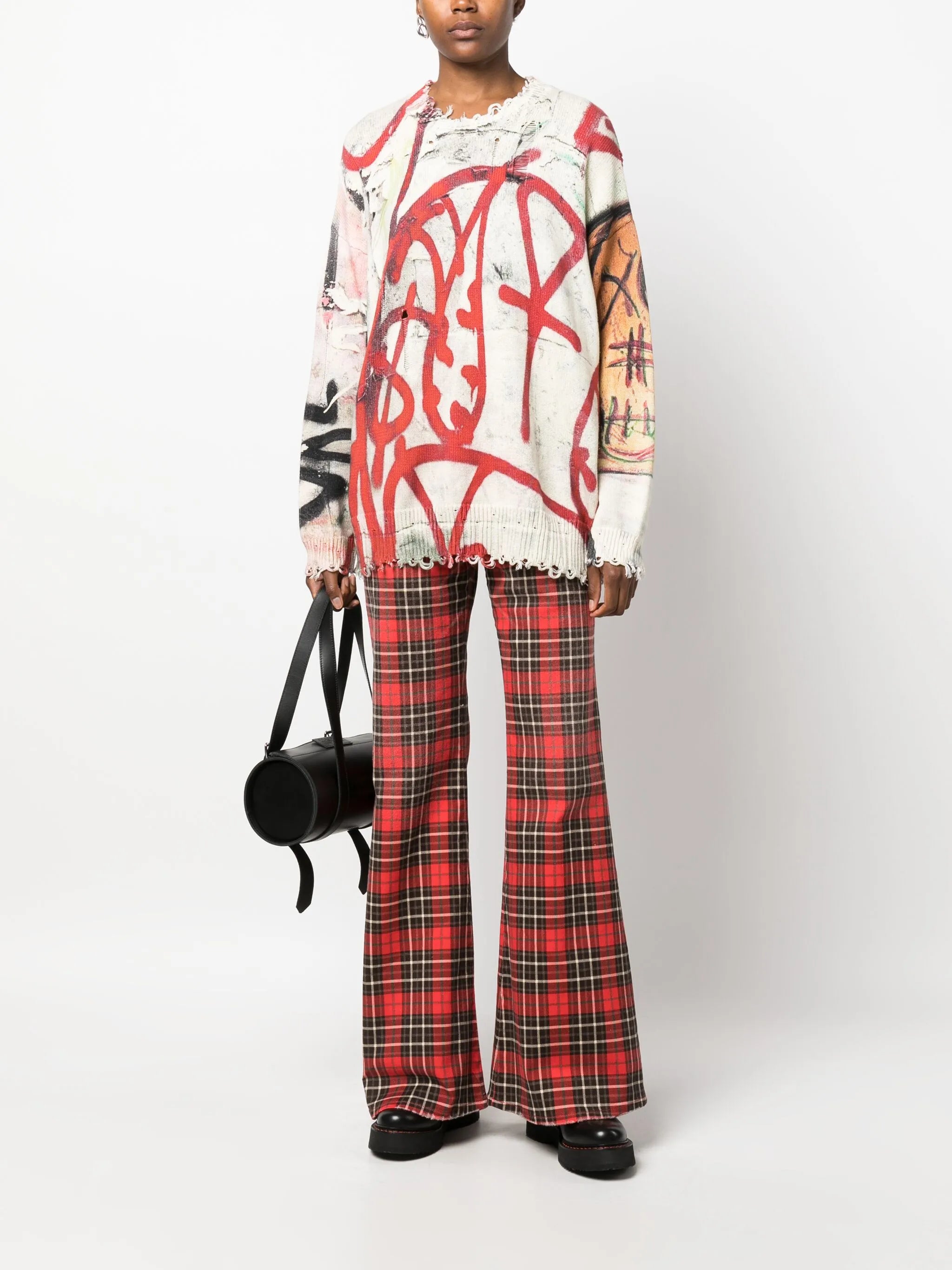 unfinished-effect graffiti-motif cotton jumper