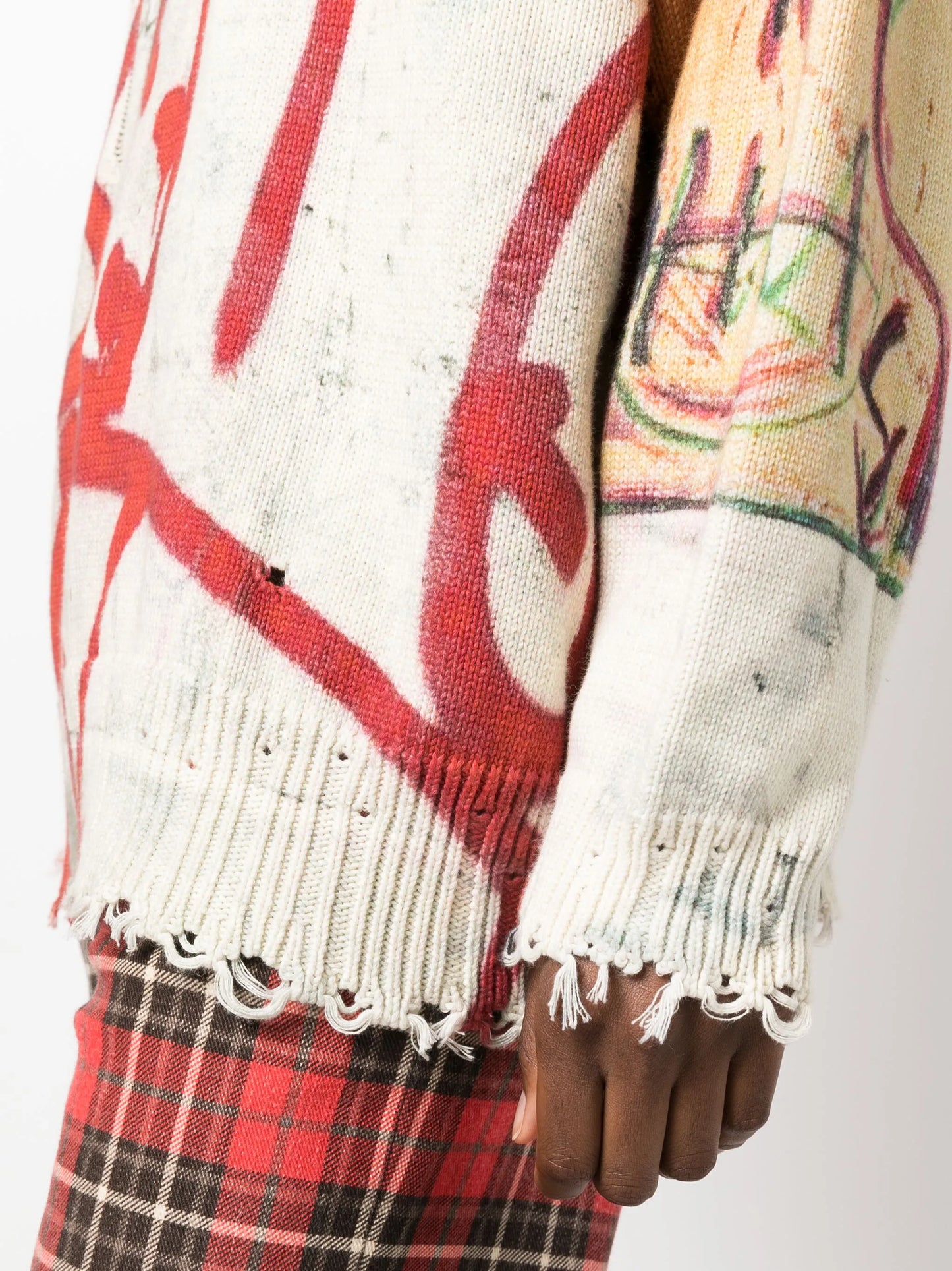 unfinished-effect graffiti-motif cotton jumper