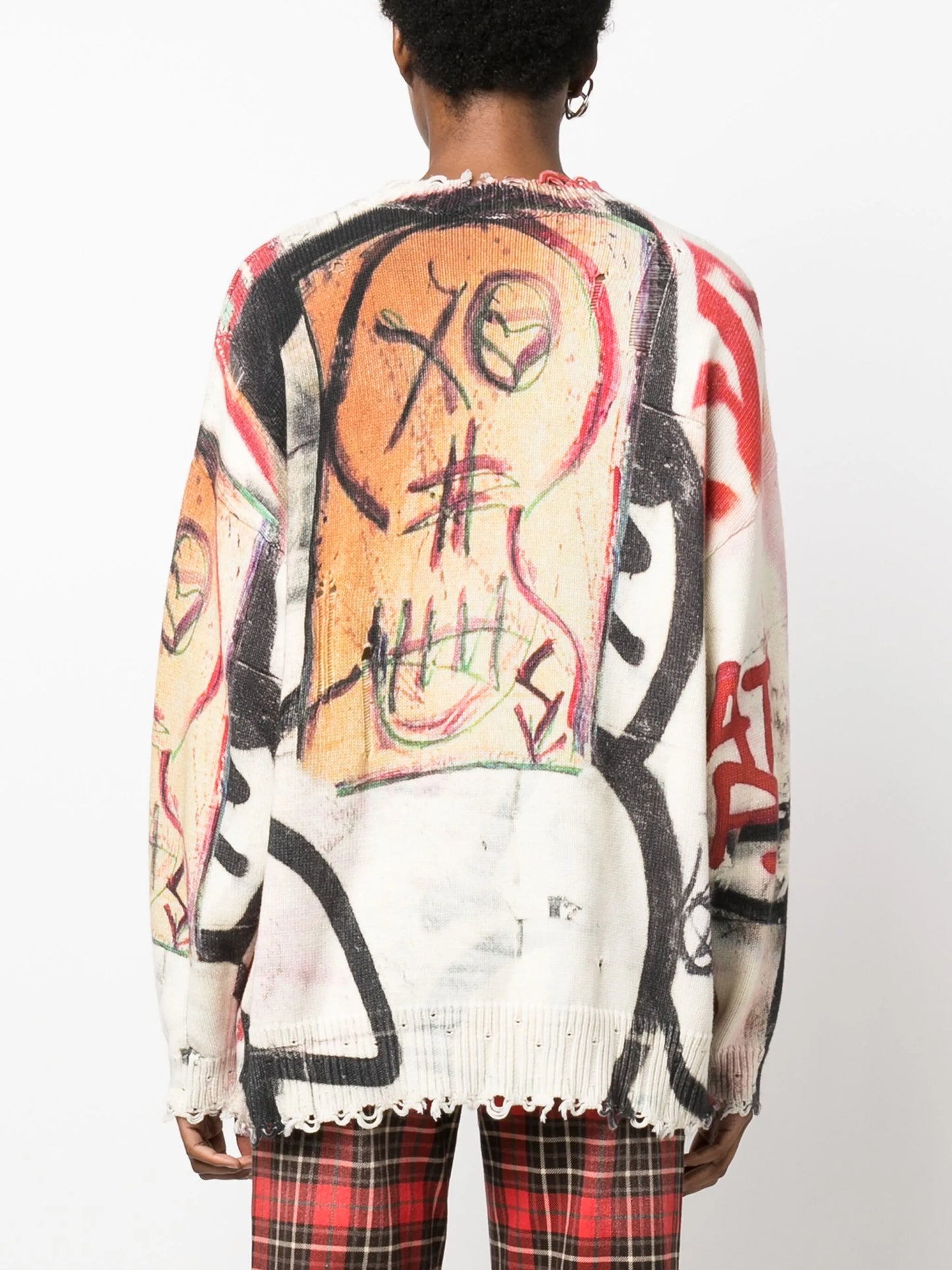 unfinished-effect graffiti-motif cotton jumper