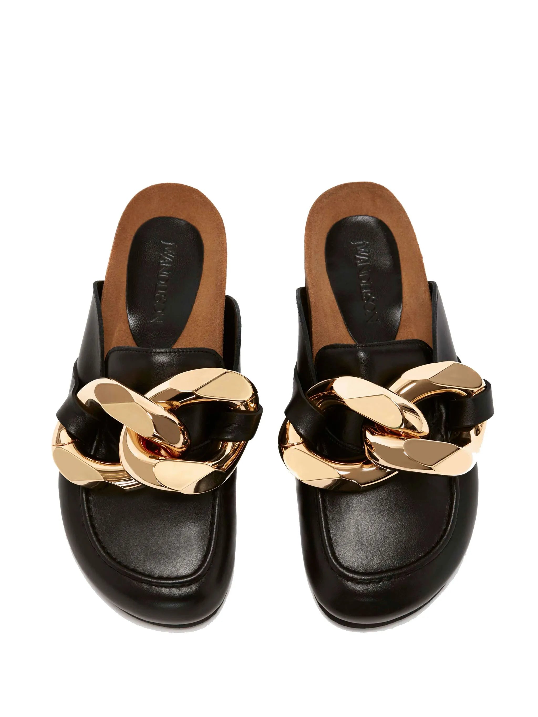 chain-link leather mules