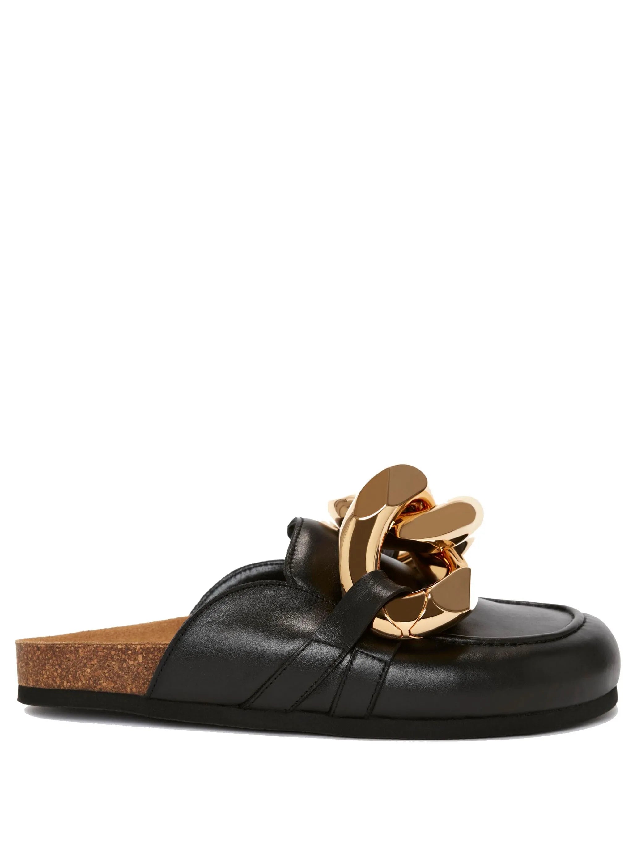 chain-link leather mules