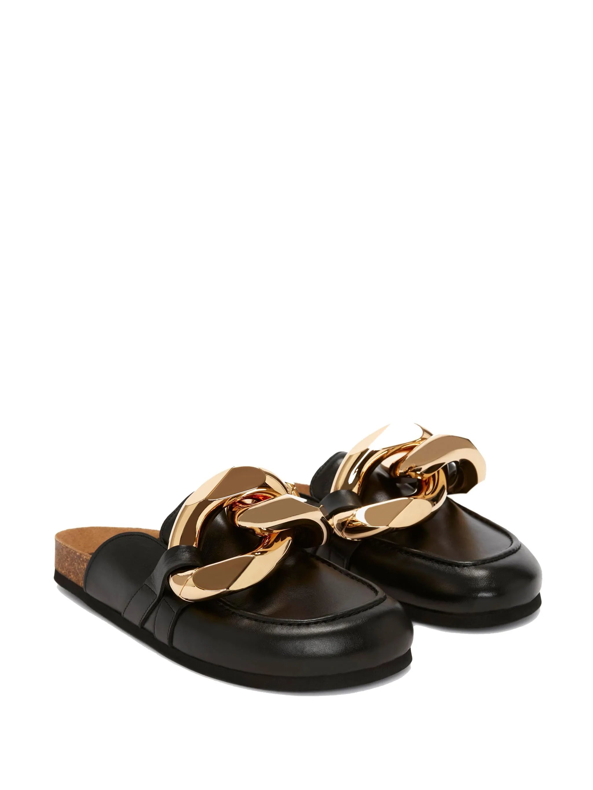 chain-link leather mules