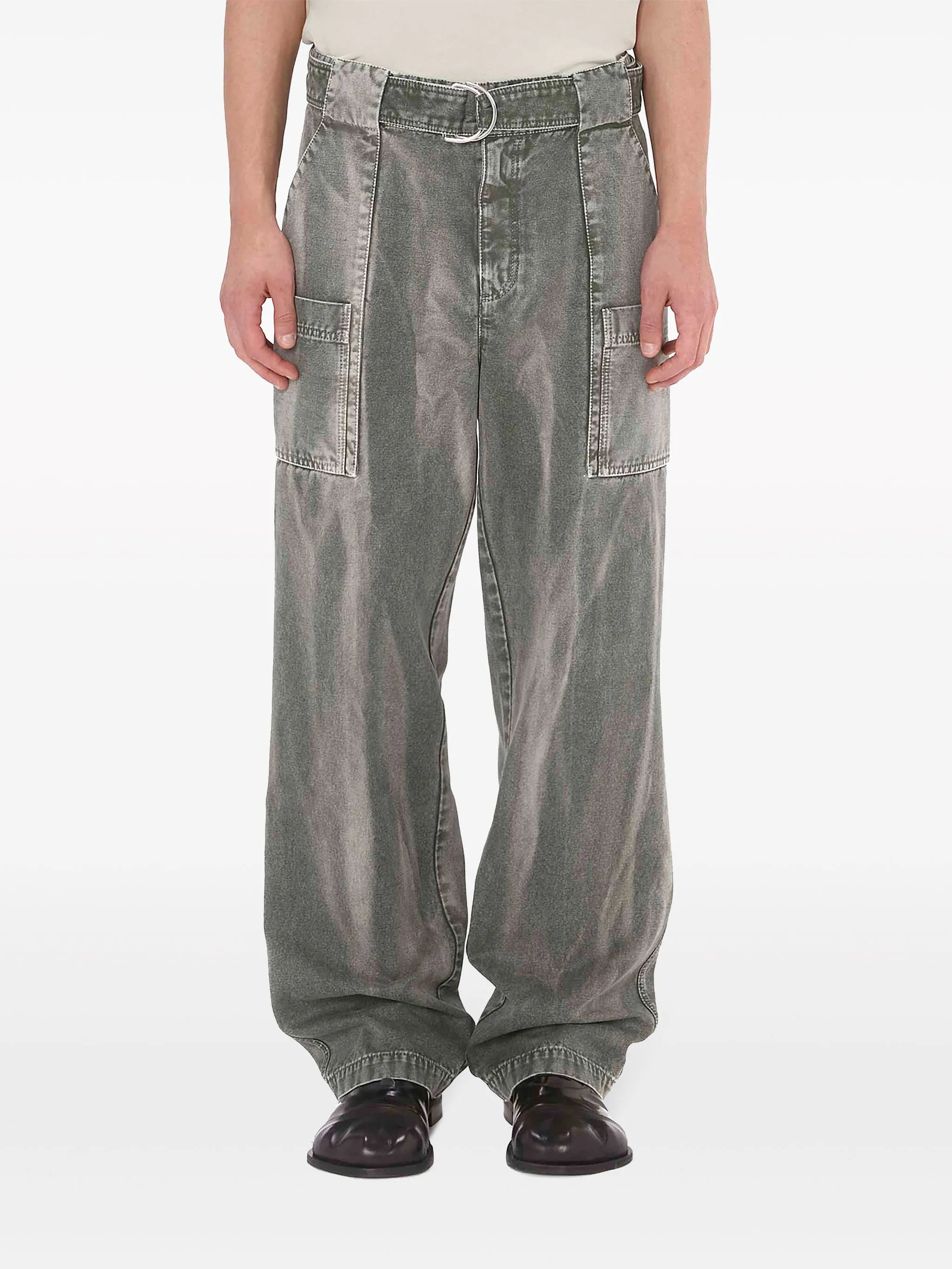 wide-leg belted cargo trousers
