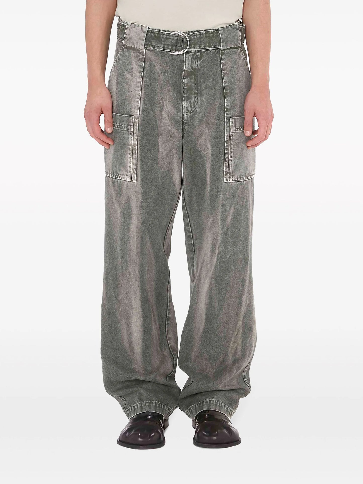 wide-leg belted cargo trousers