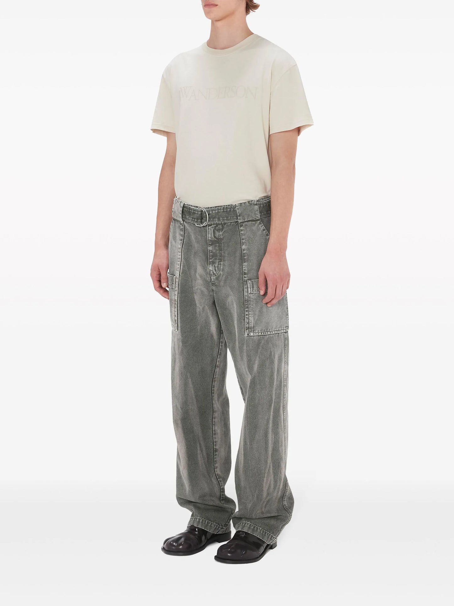 wide-leg belted cargo trousers