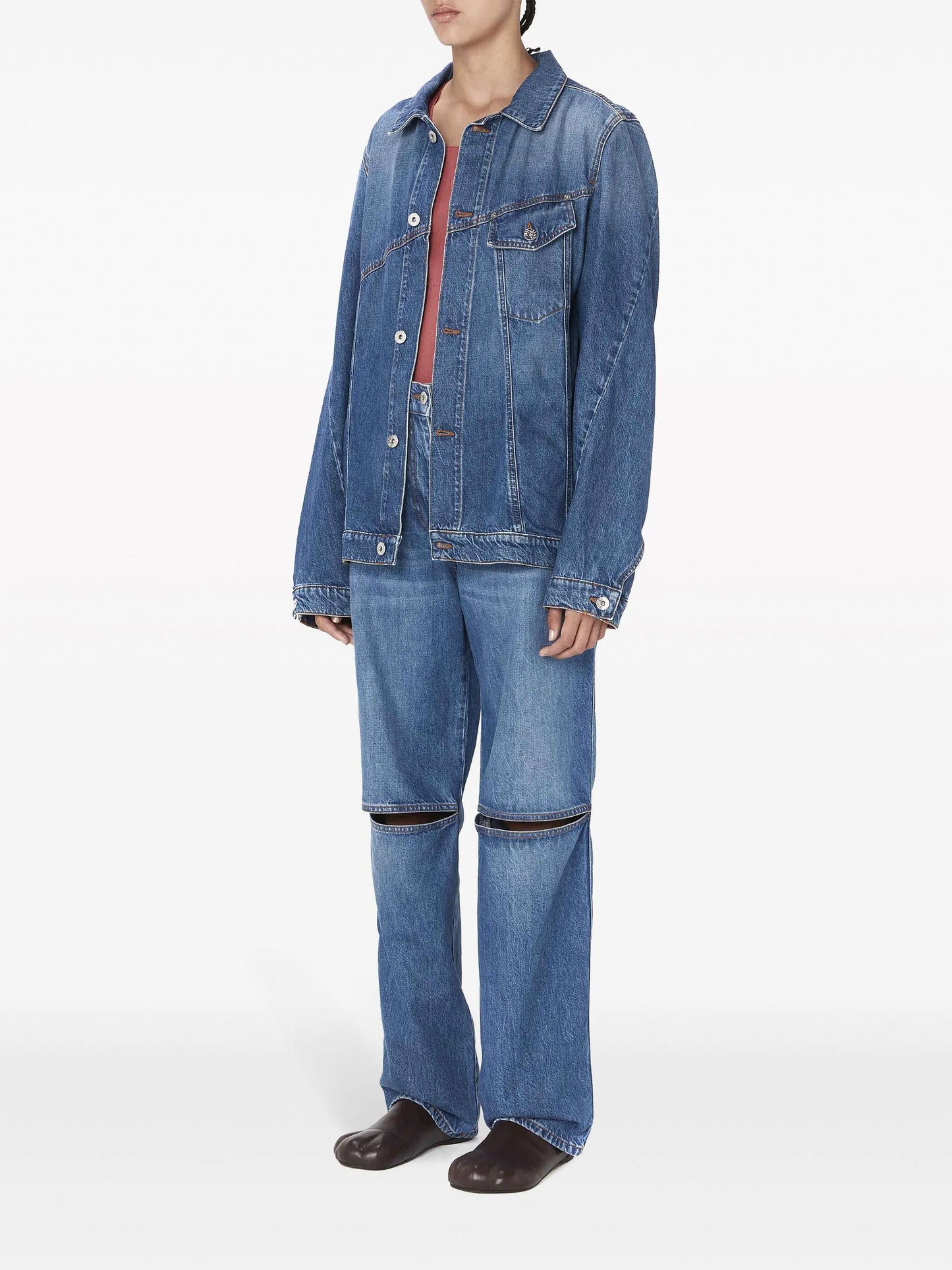 anchor-logo deconstructed denim jacket