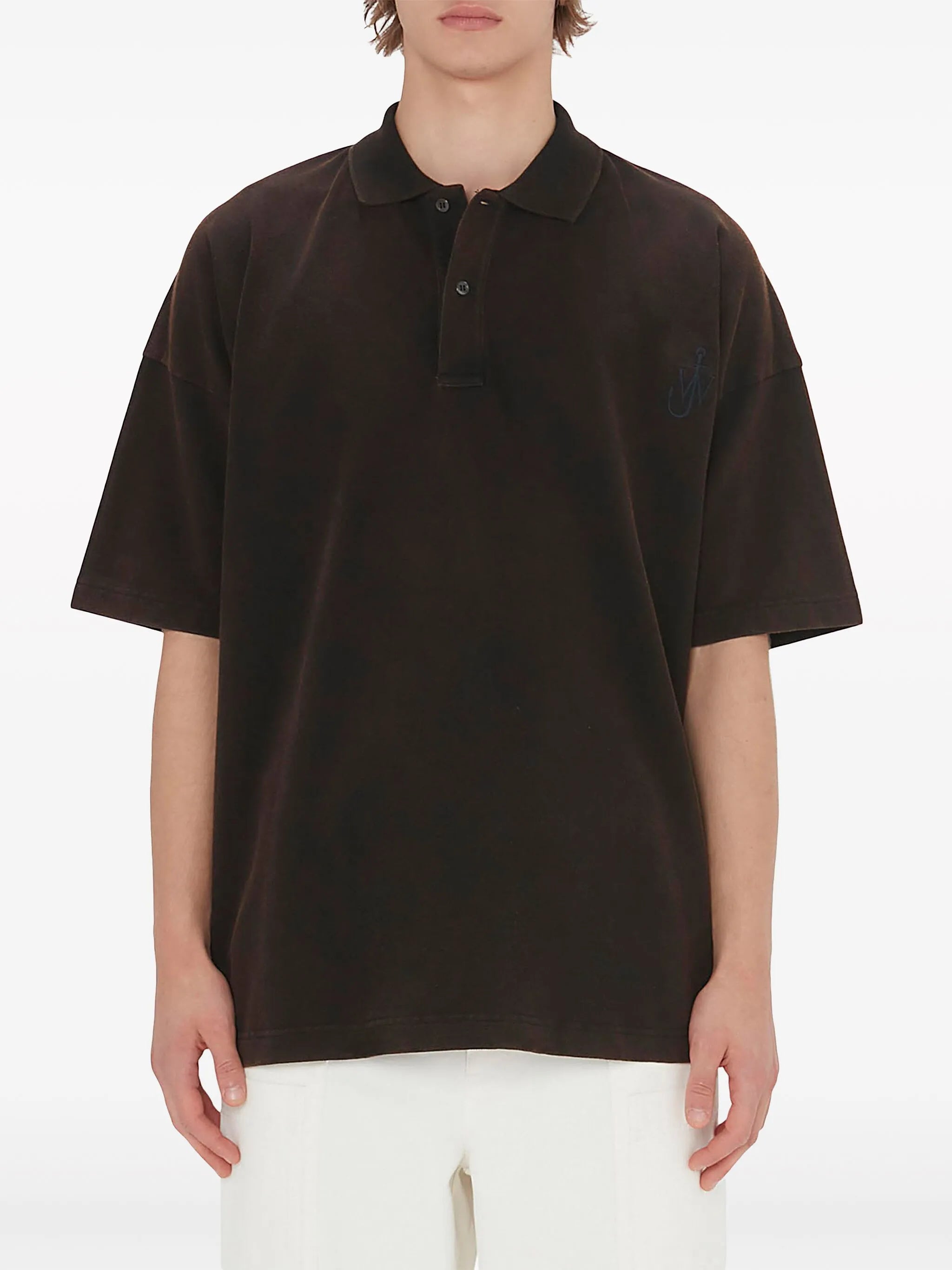 Anchor-embroidered cotton polo shirt