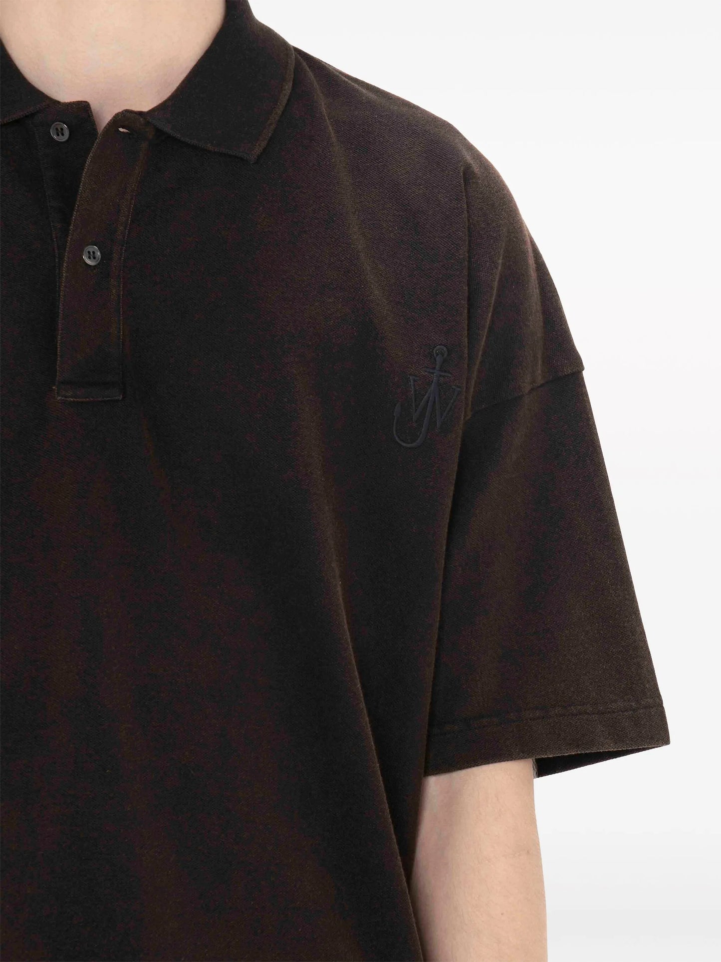 Anchor-embroidered cotton polo shirt