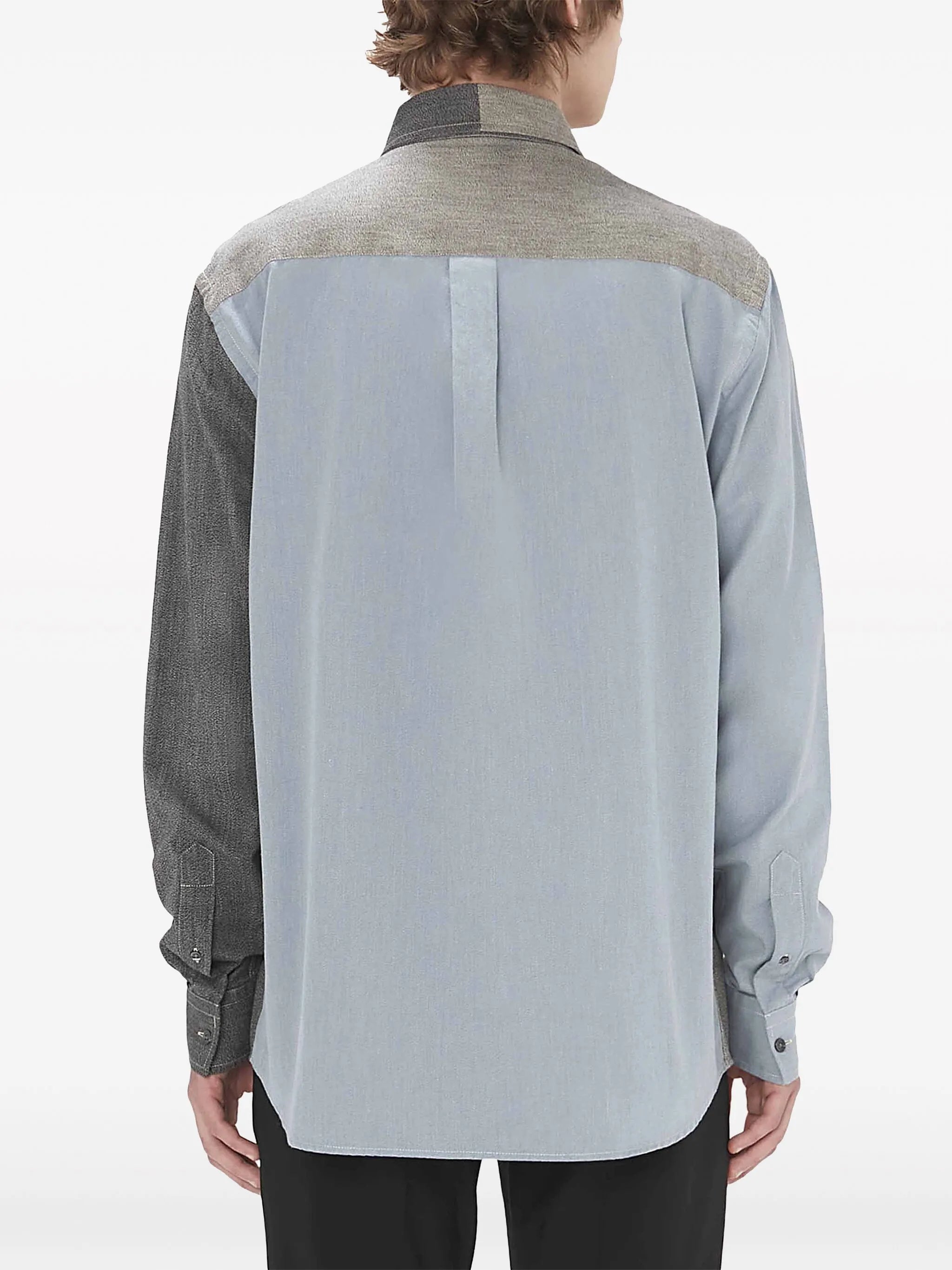Anchor-embroidered patchwork shirt