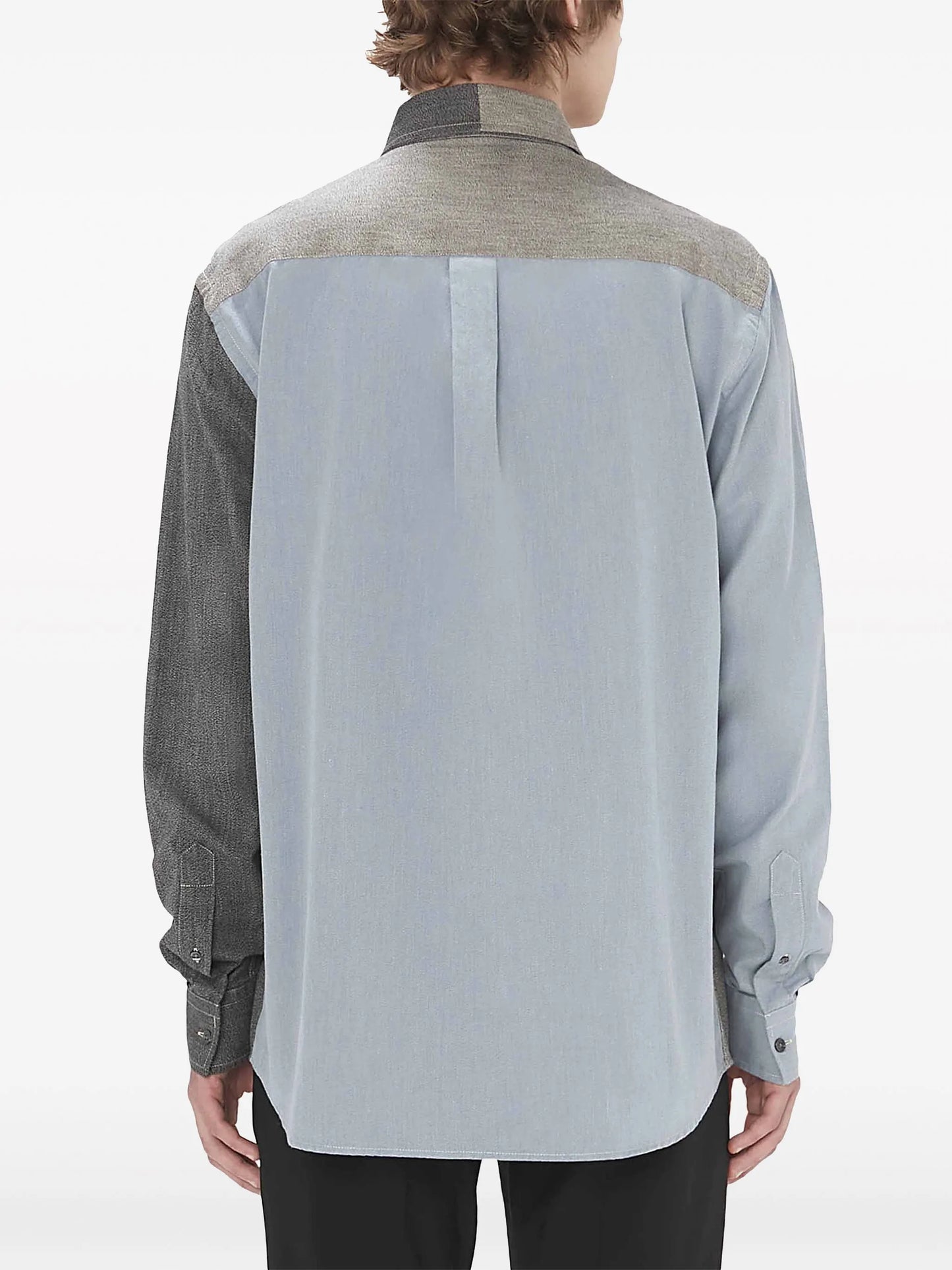Anchor-embroidered patchwork shirt