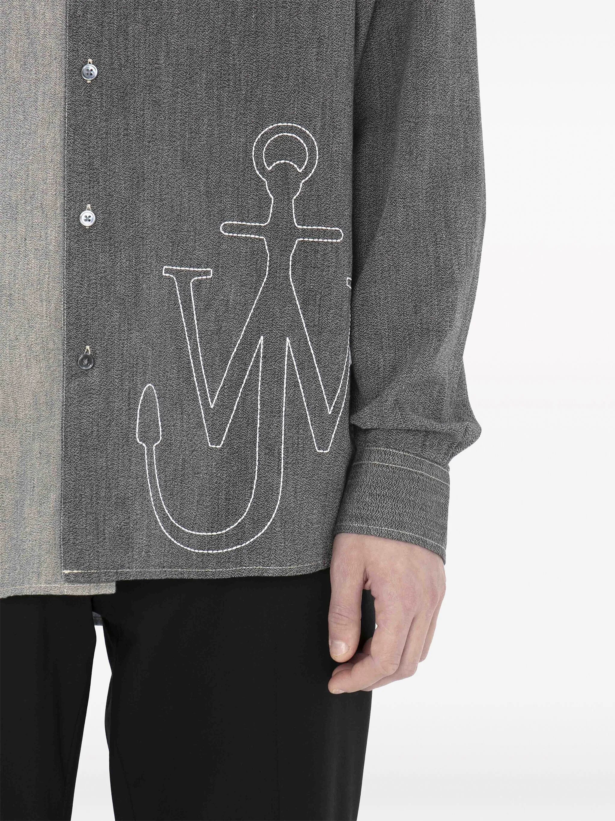Anchor-embroidered patchwork shirt