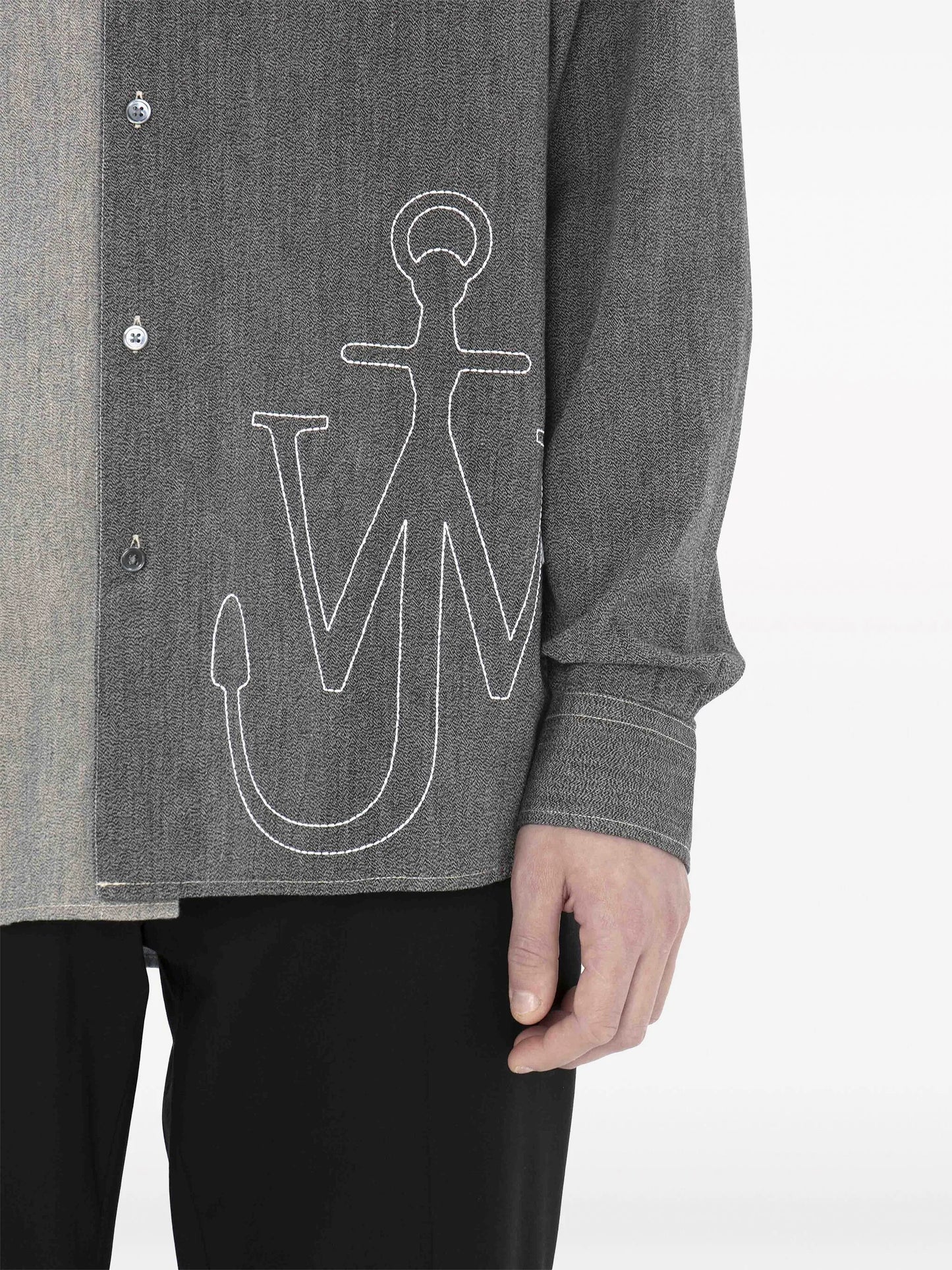 Anchor-embroidered patchwork shirt