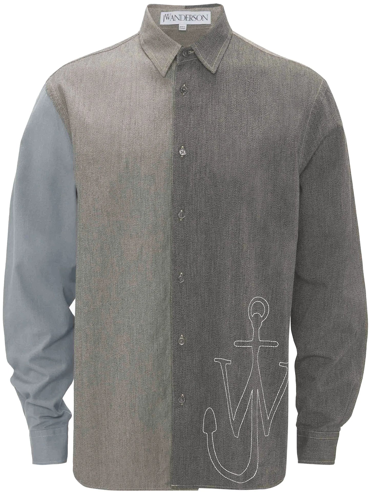 Anchor-embroidered patchwork shirt