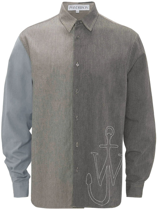 Anchor-embroidered patchwork shirt