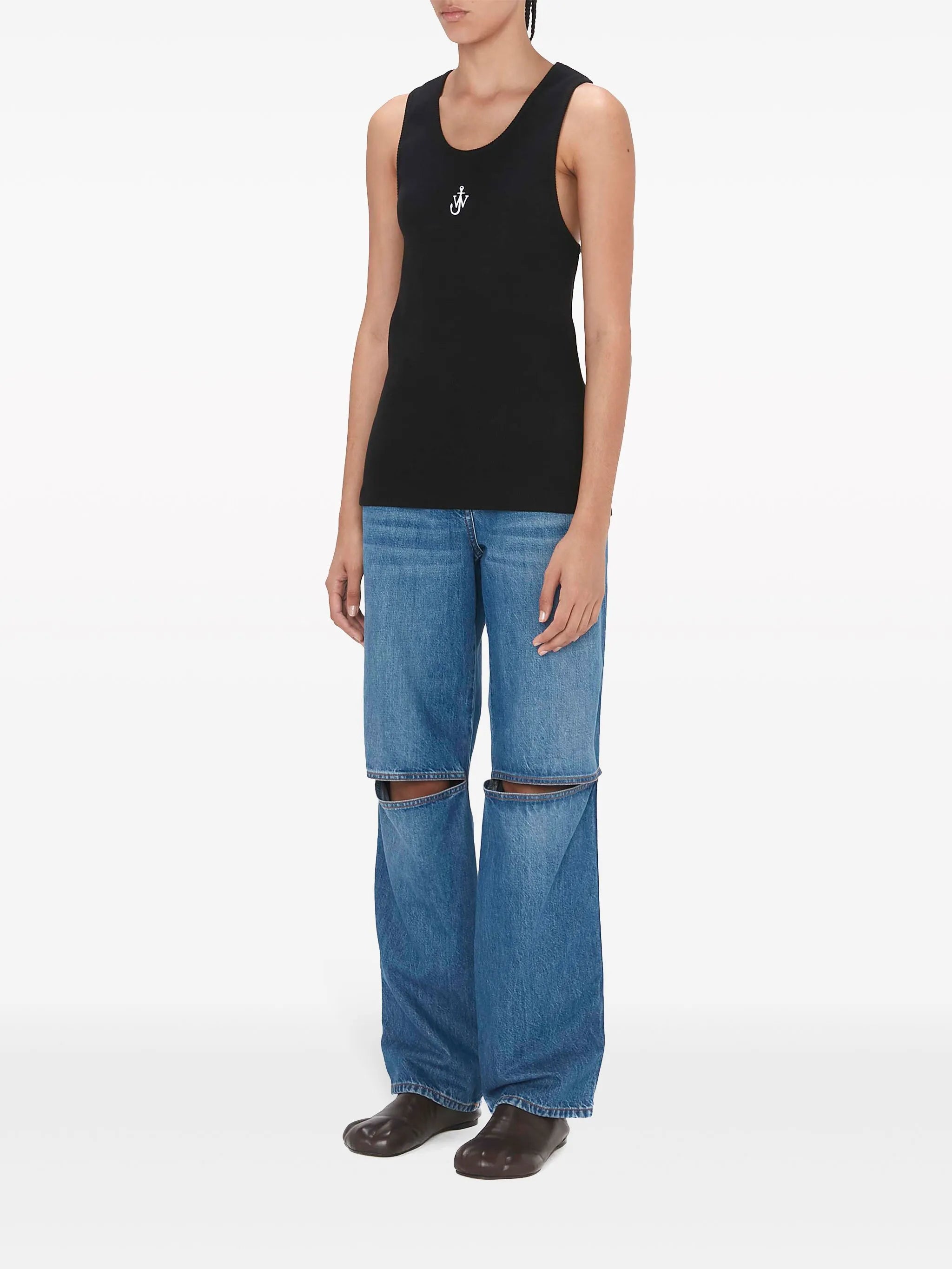 logo-embroidered ribbed-knit top