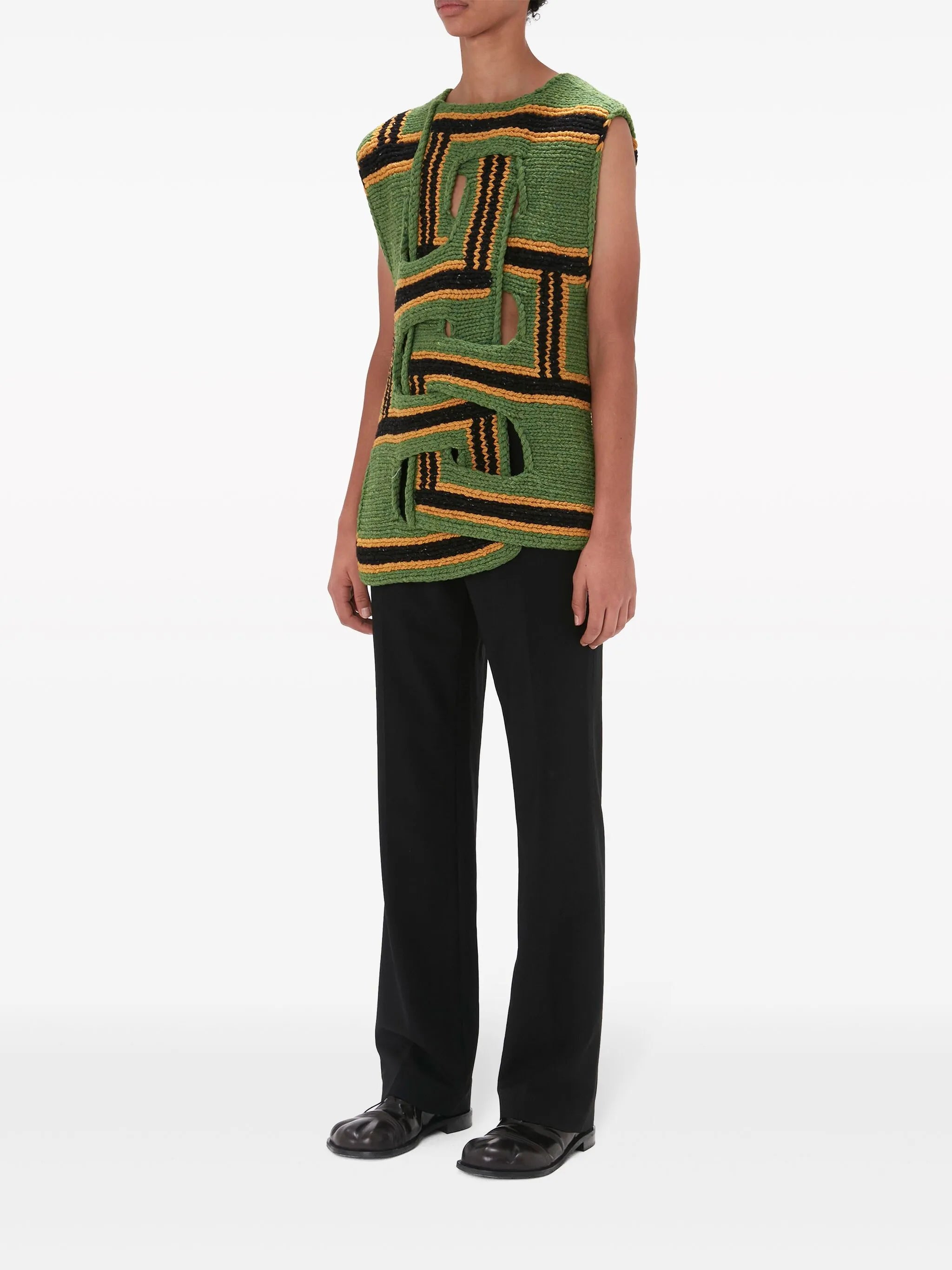 interwoven striped wool vest