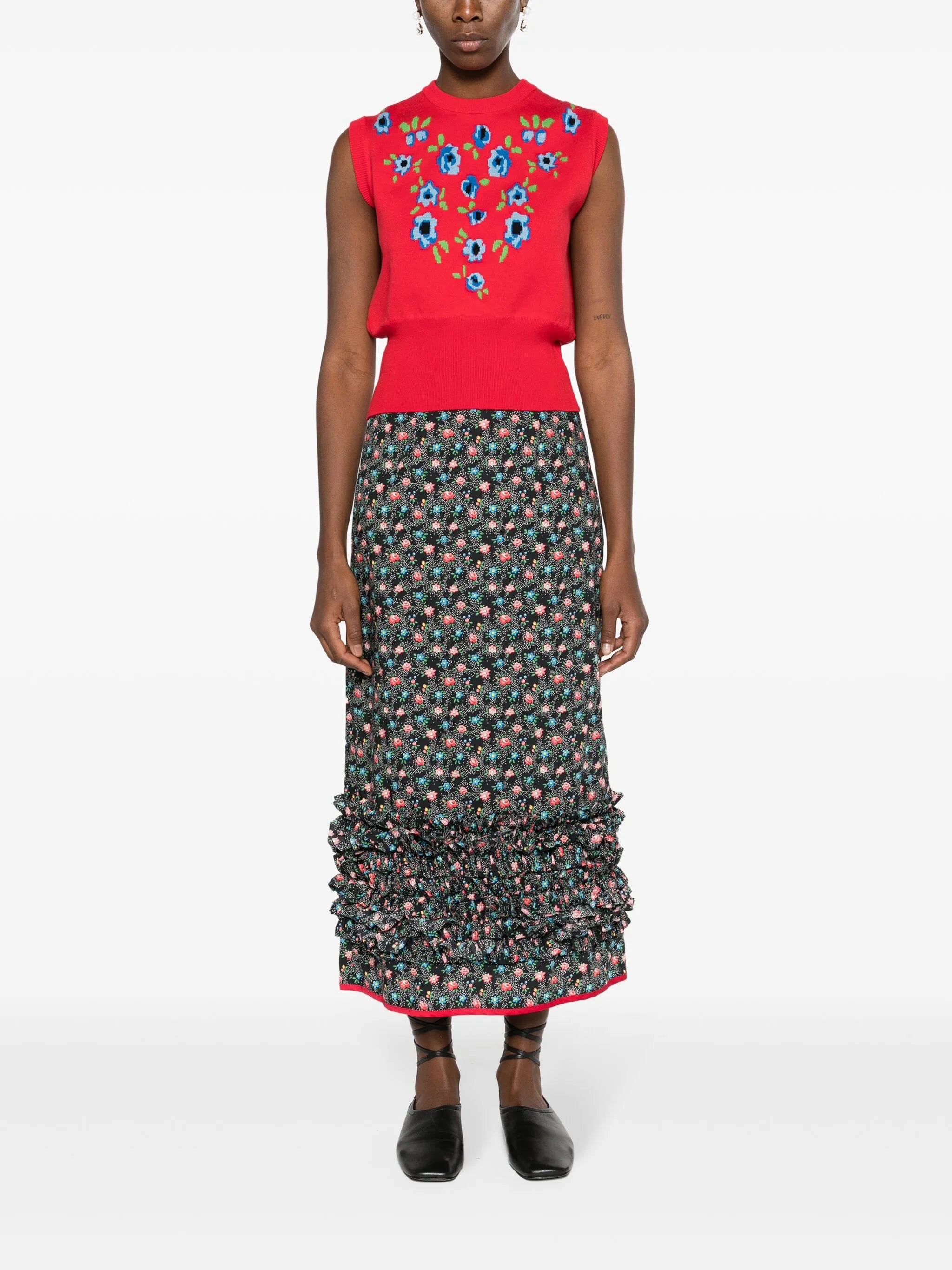 Delia floral-print ruffled skirt