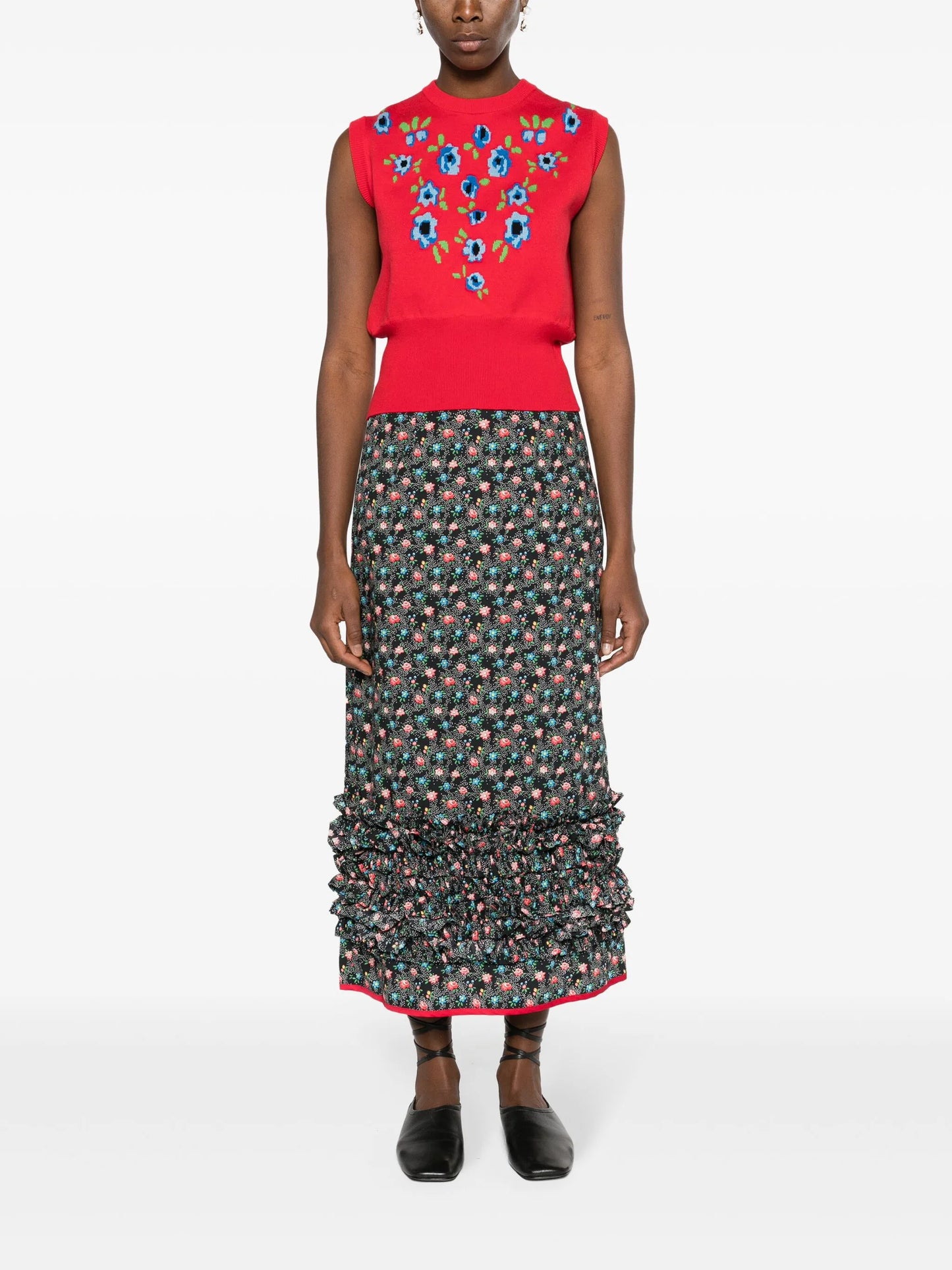 Delia floral-print ruffled skirt