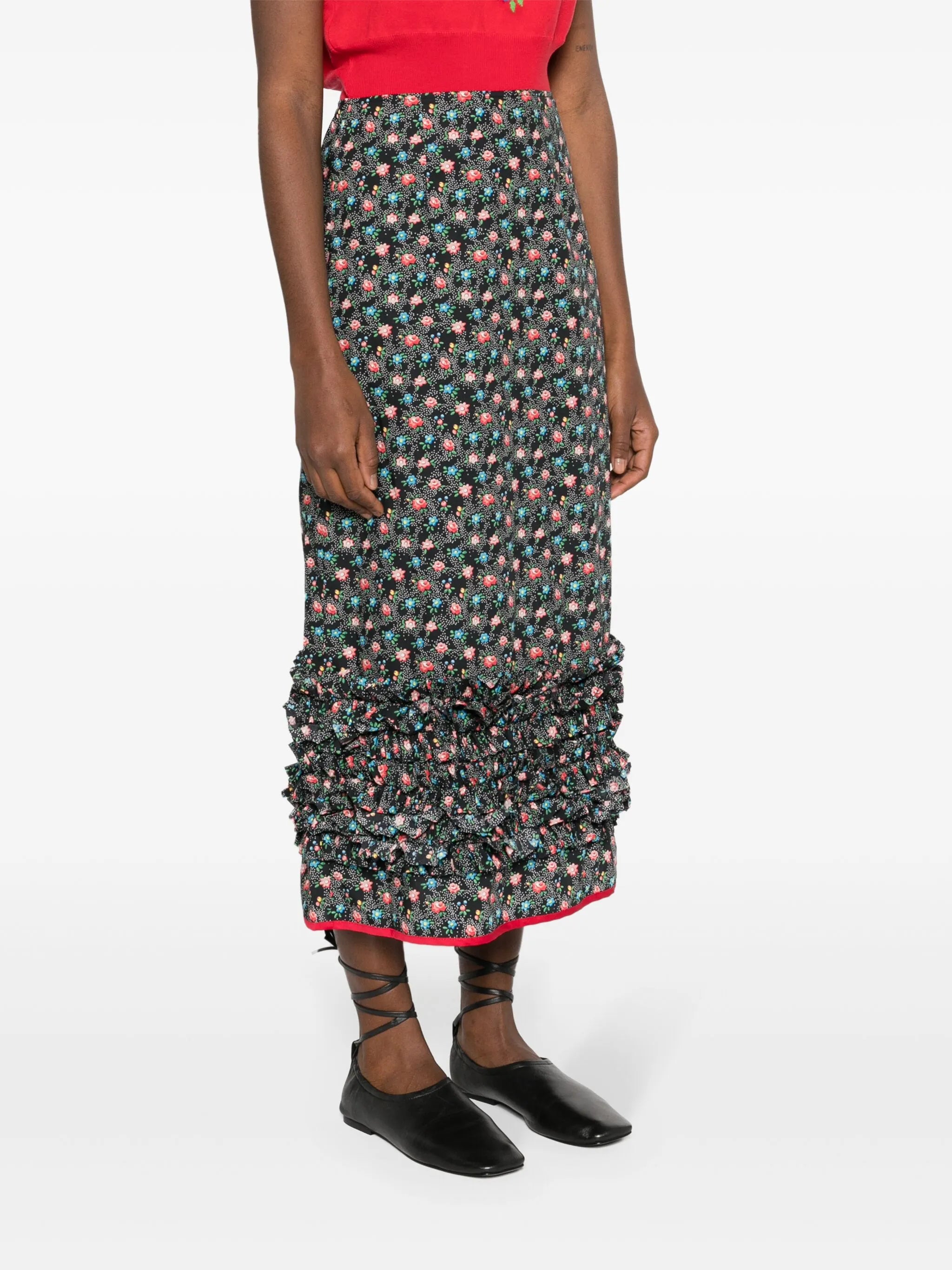 Delia floral-print ruffled skirt