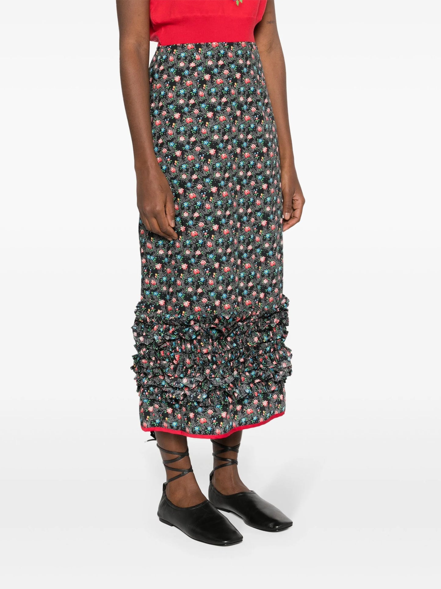 Delia floral-print ruffled skirt