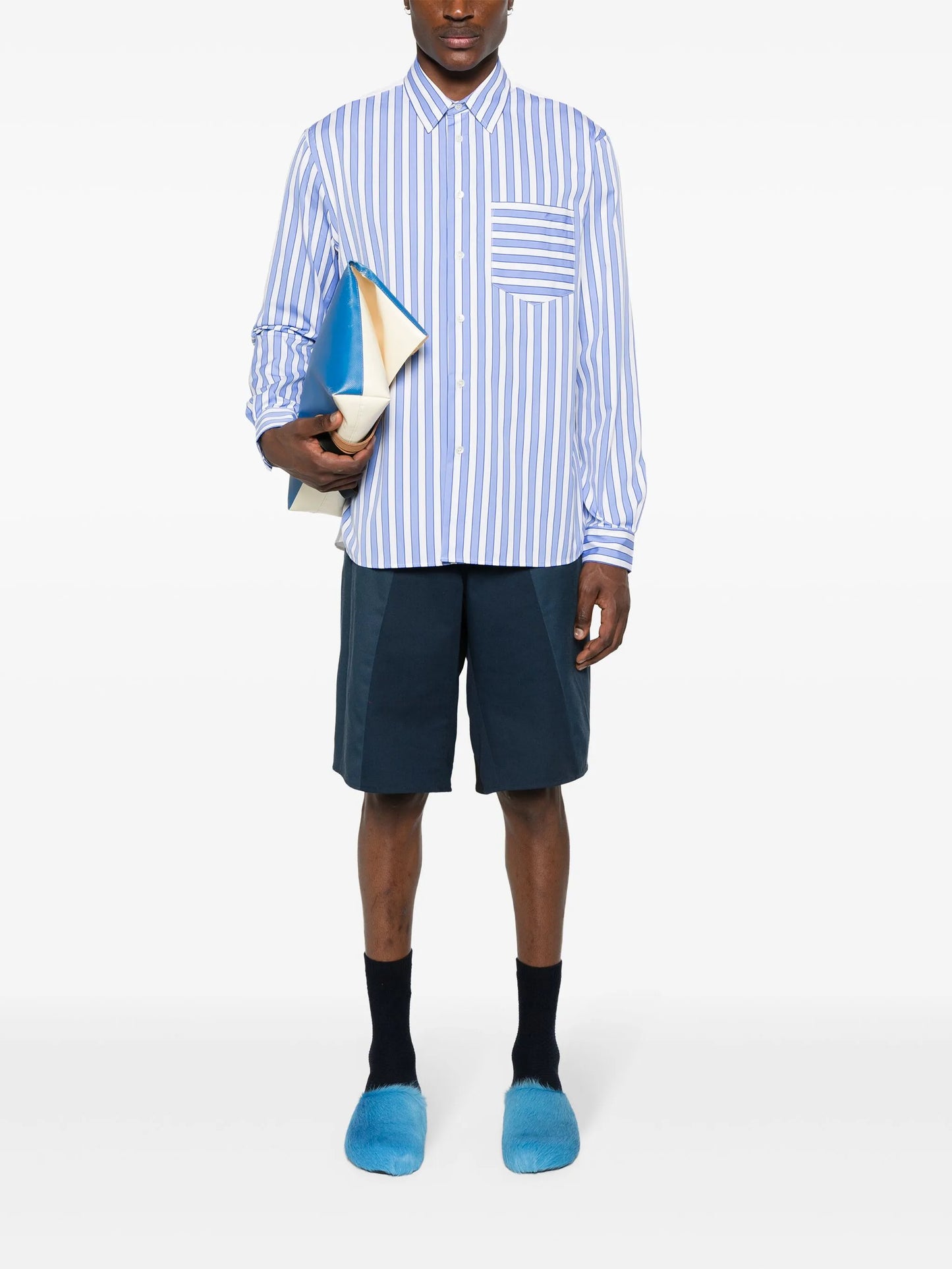 striped panelled cotton shirt