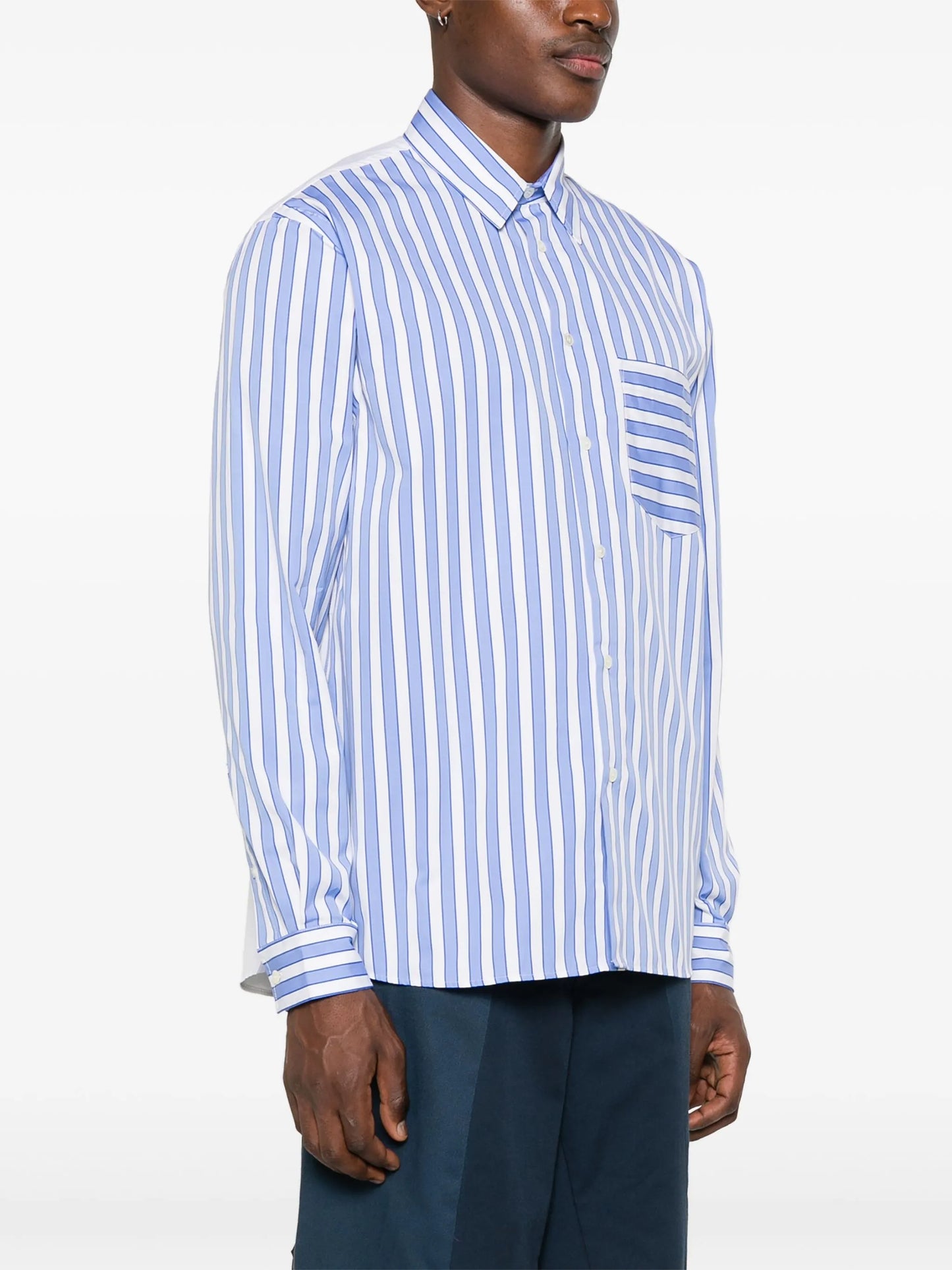 striped panelled cotton shirt