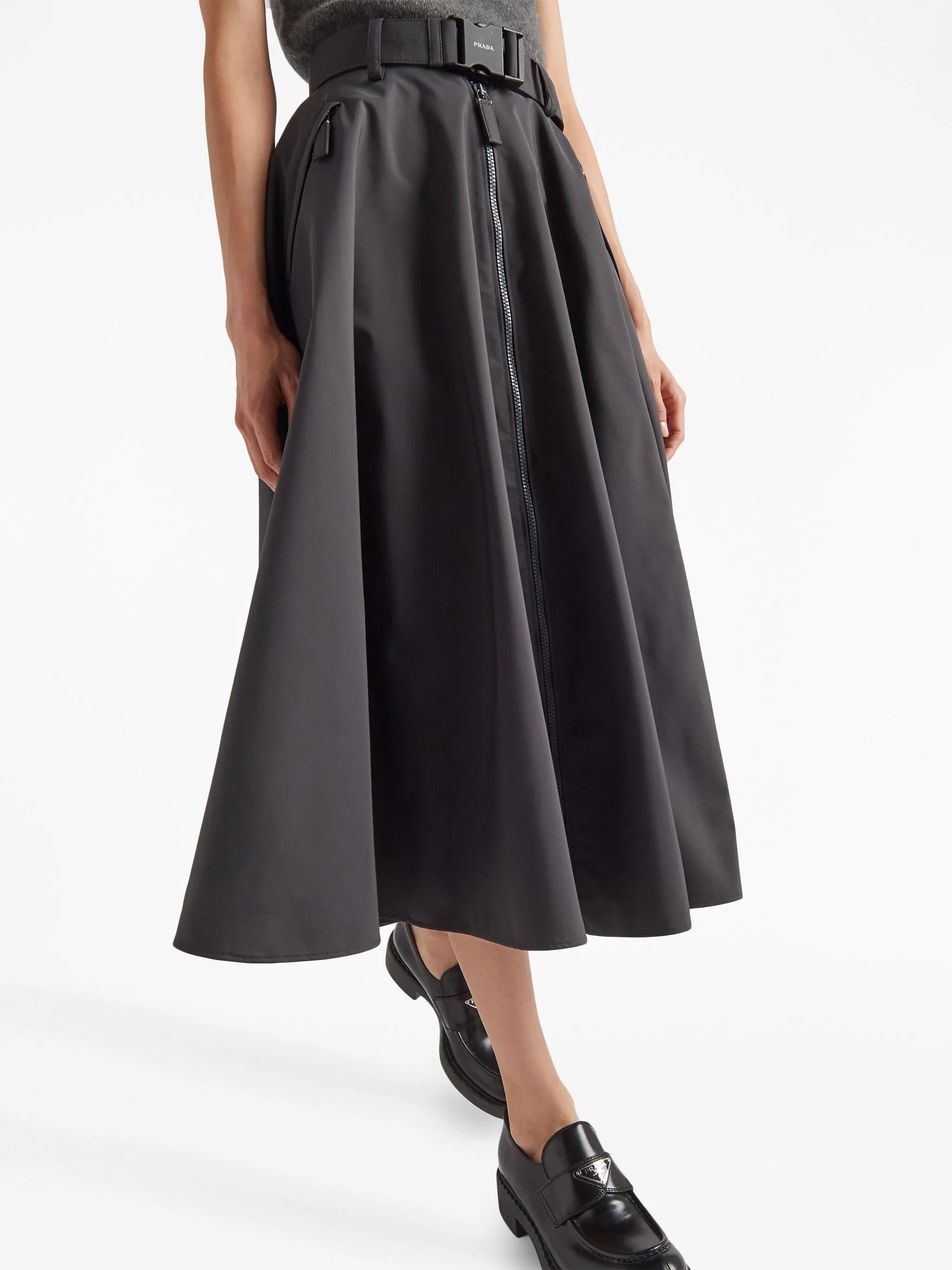 zip-up midi skirt