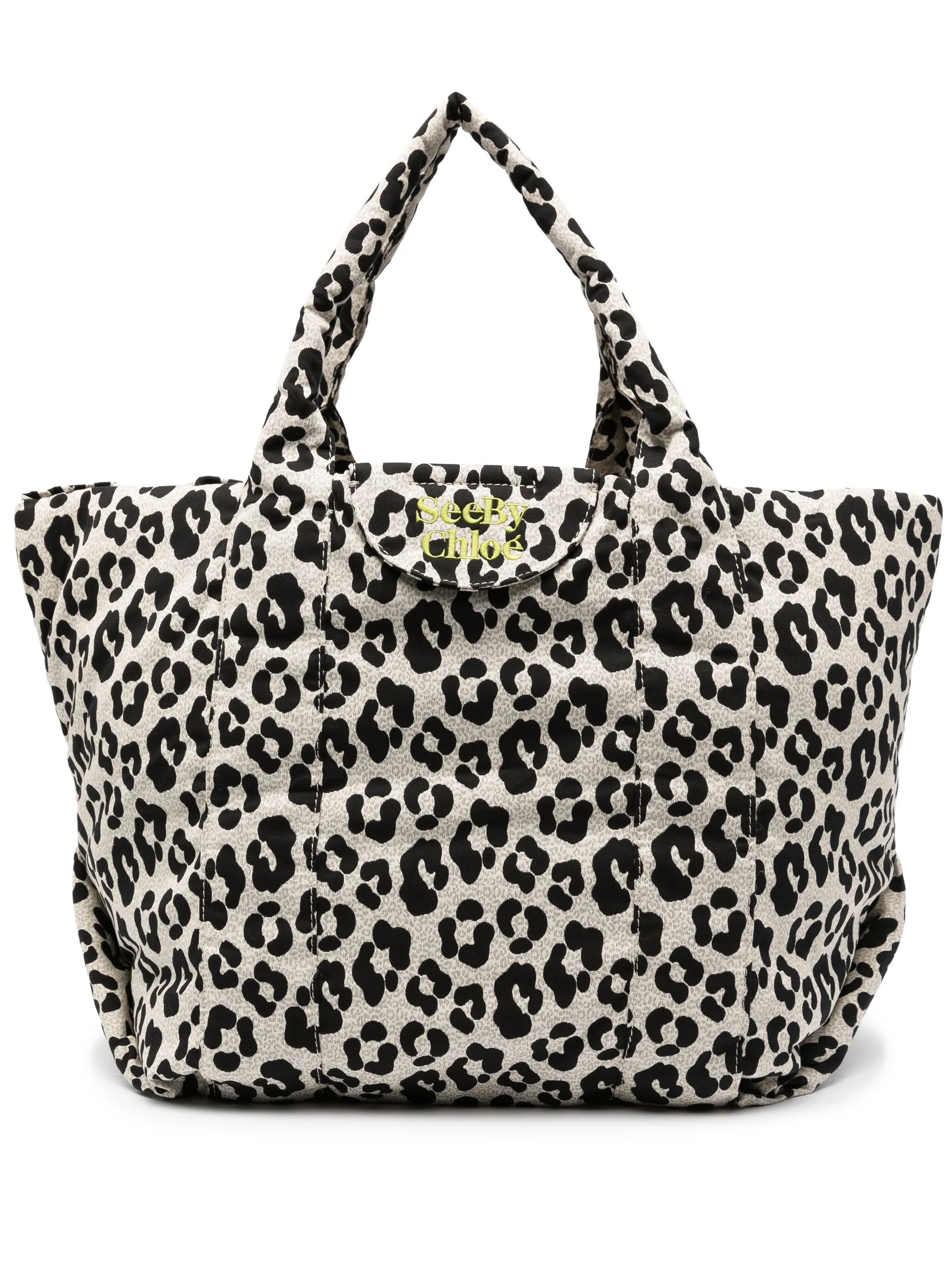logo-embroidered animal-print tote bag