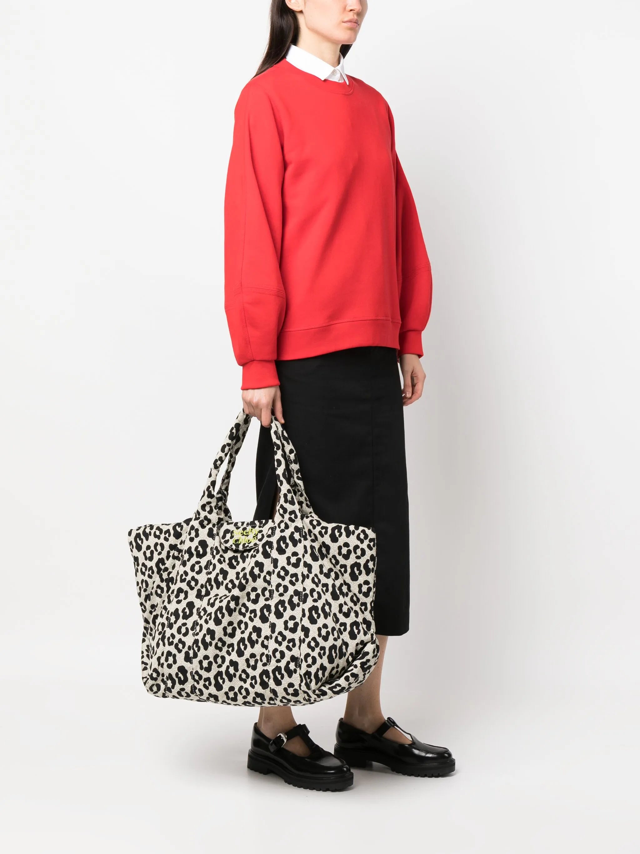 logo-embroidered animal-print tote bag