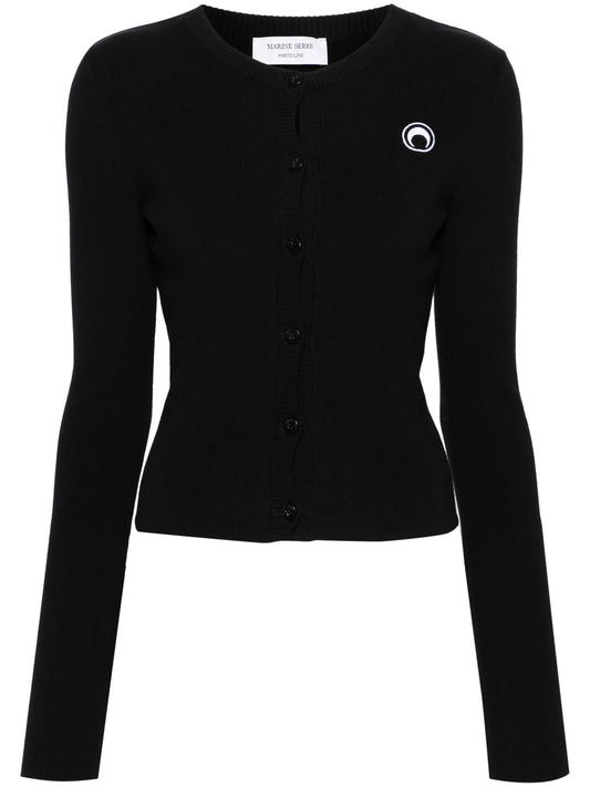 Crescent Moon-embroidered knitted cardigan