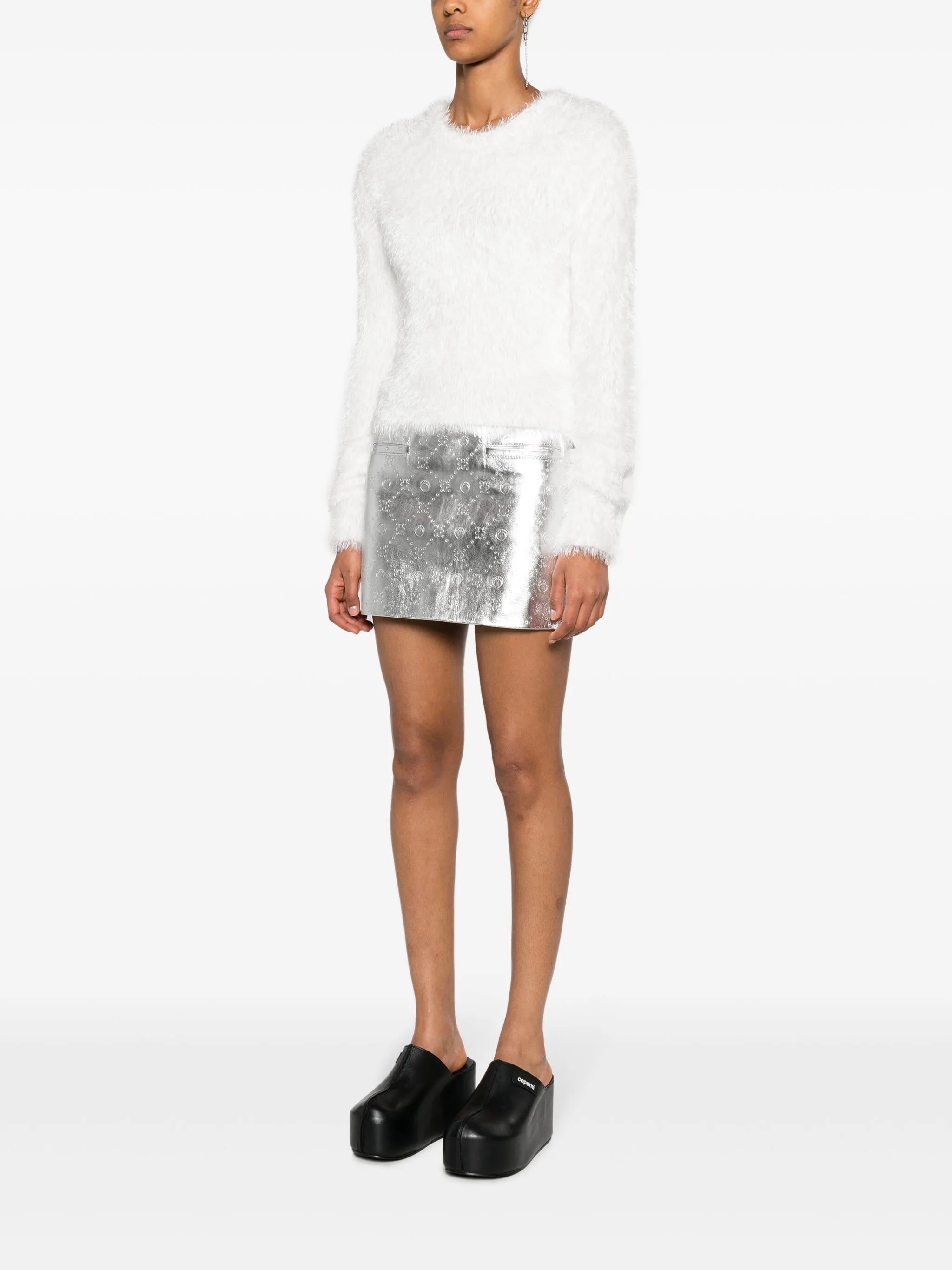 logo-embossed laminated leather skirt