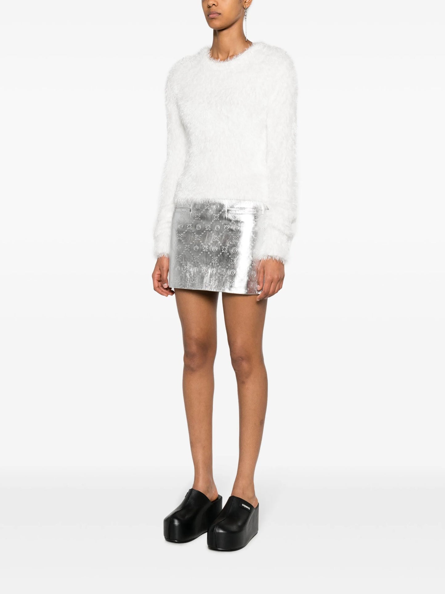 logo-embossed laminated leather skirt
