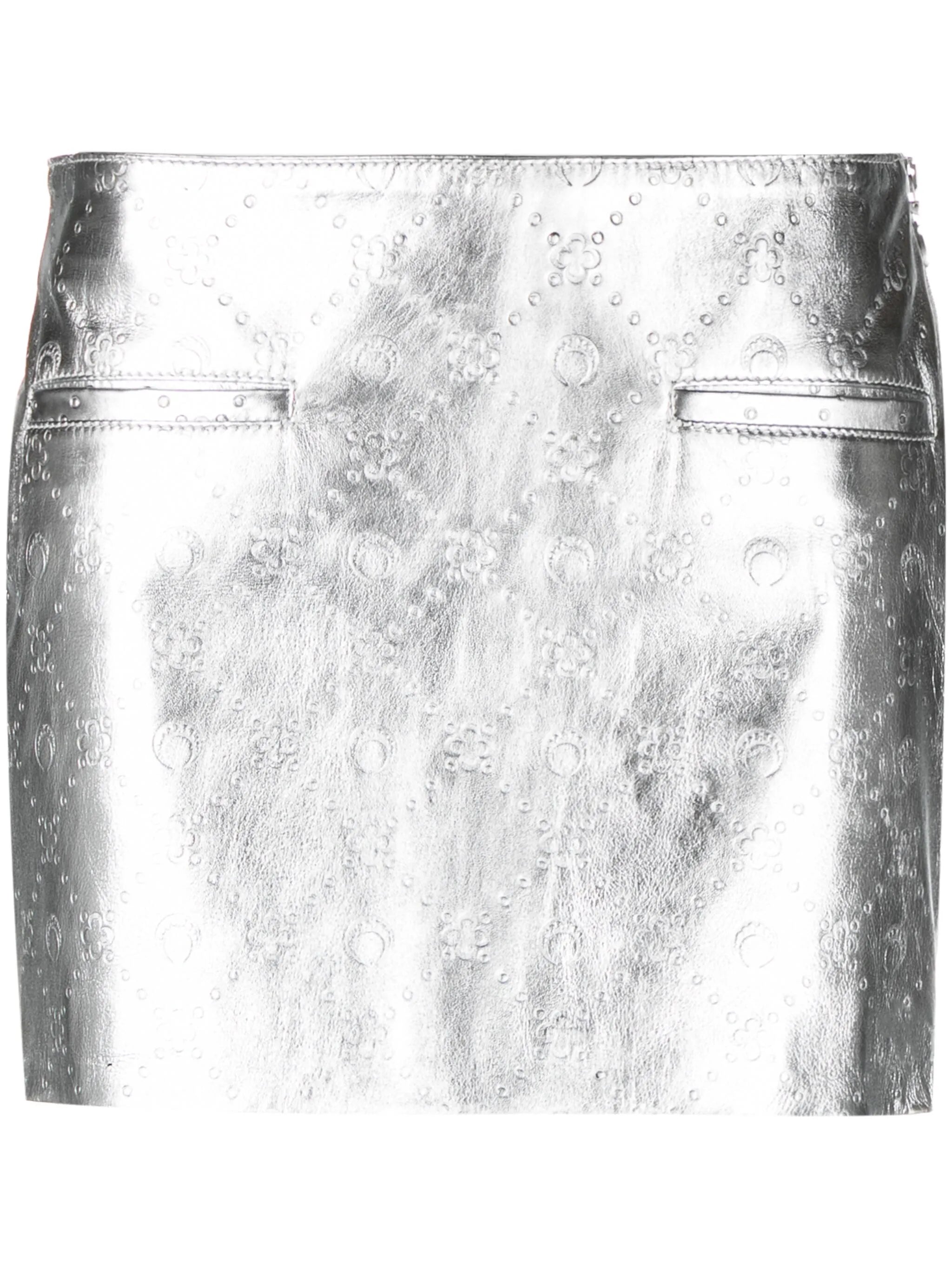 logo-embossed laminated leather skirt