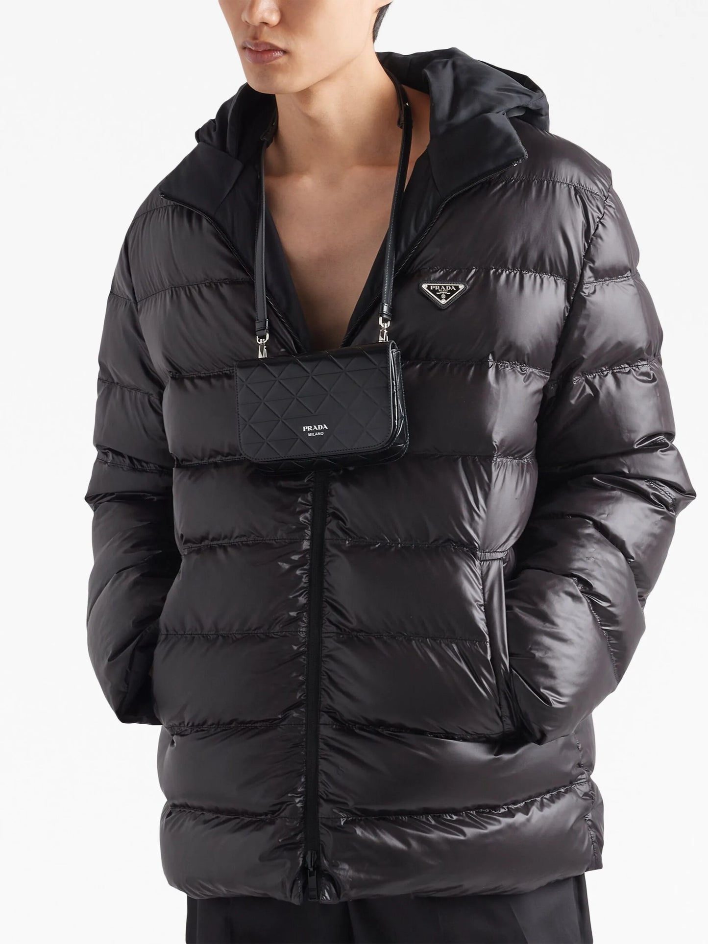 Re-Nylon hooded quilted jacket