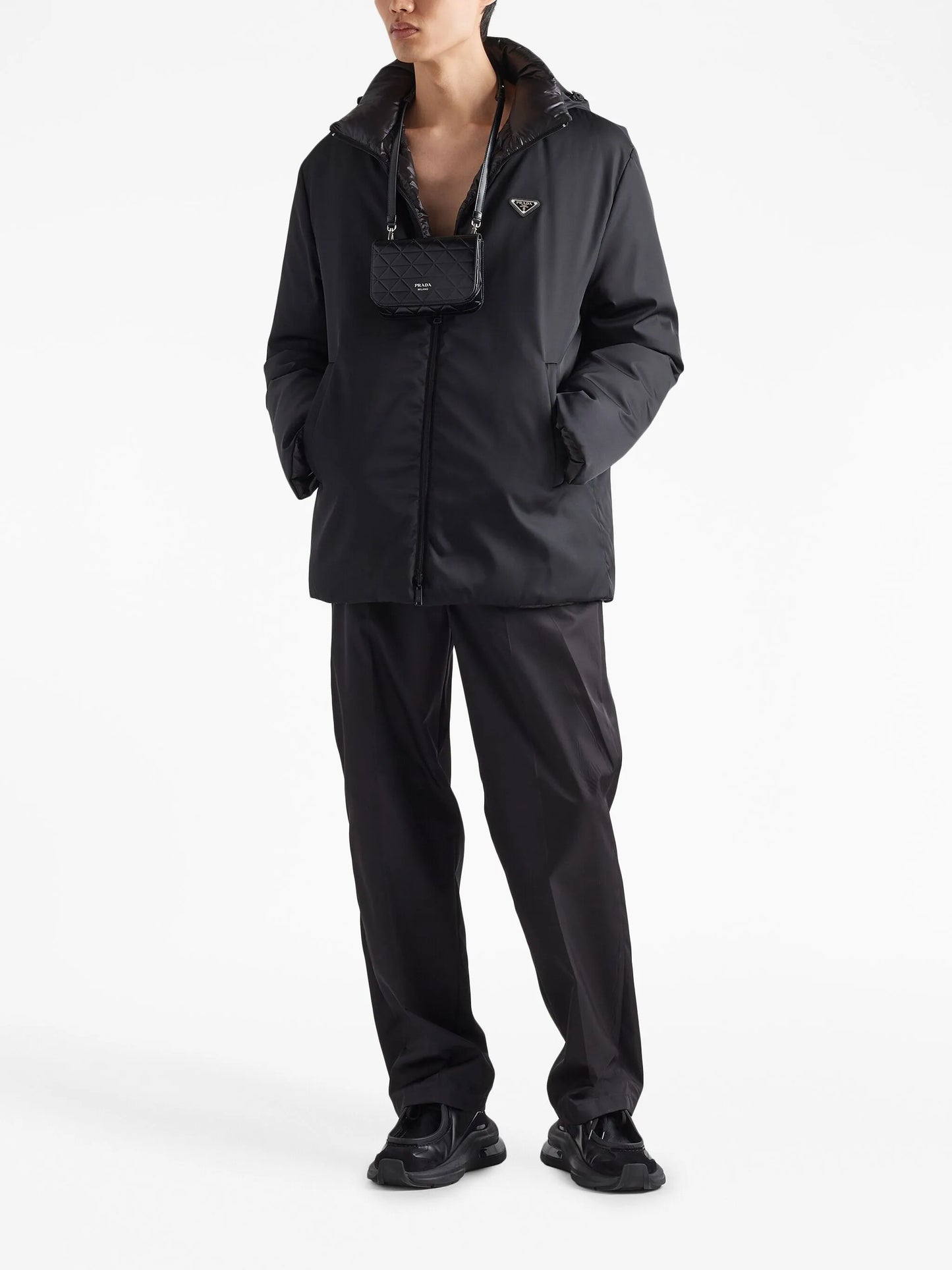 Re-Nylon hooded quilted jacket