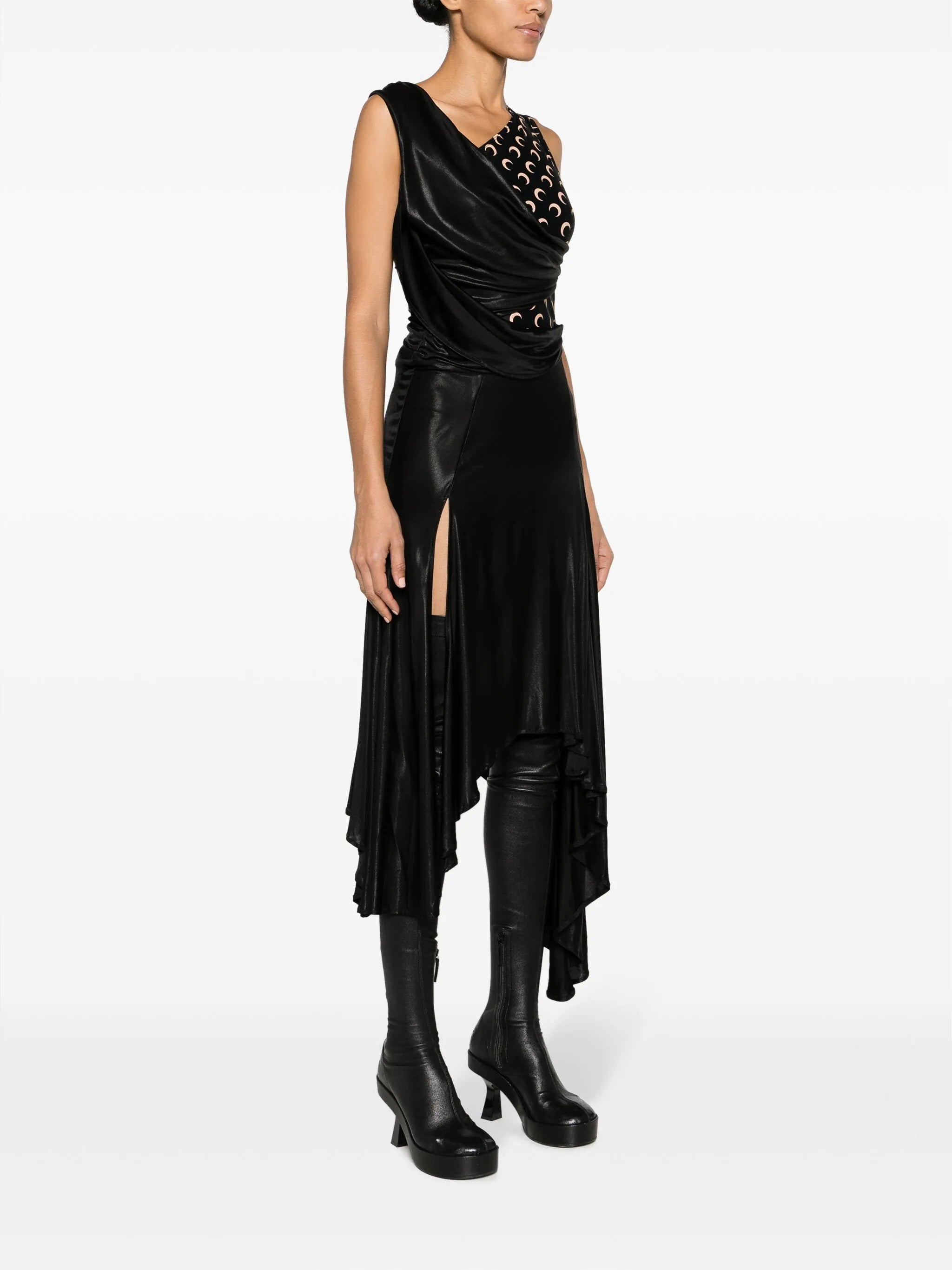 Crescent Moon-print asymmetric dress