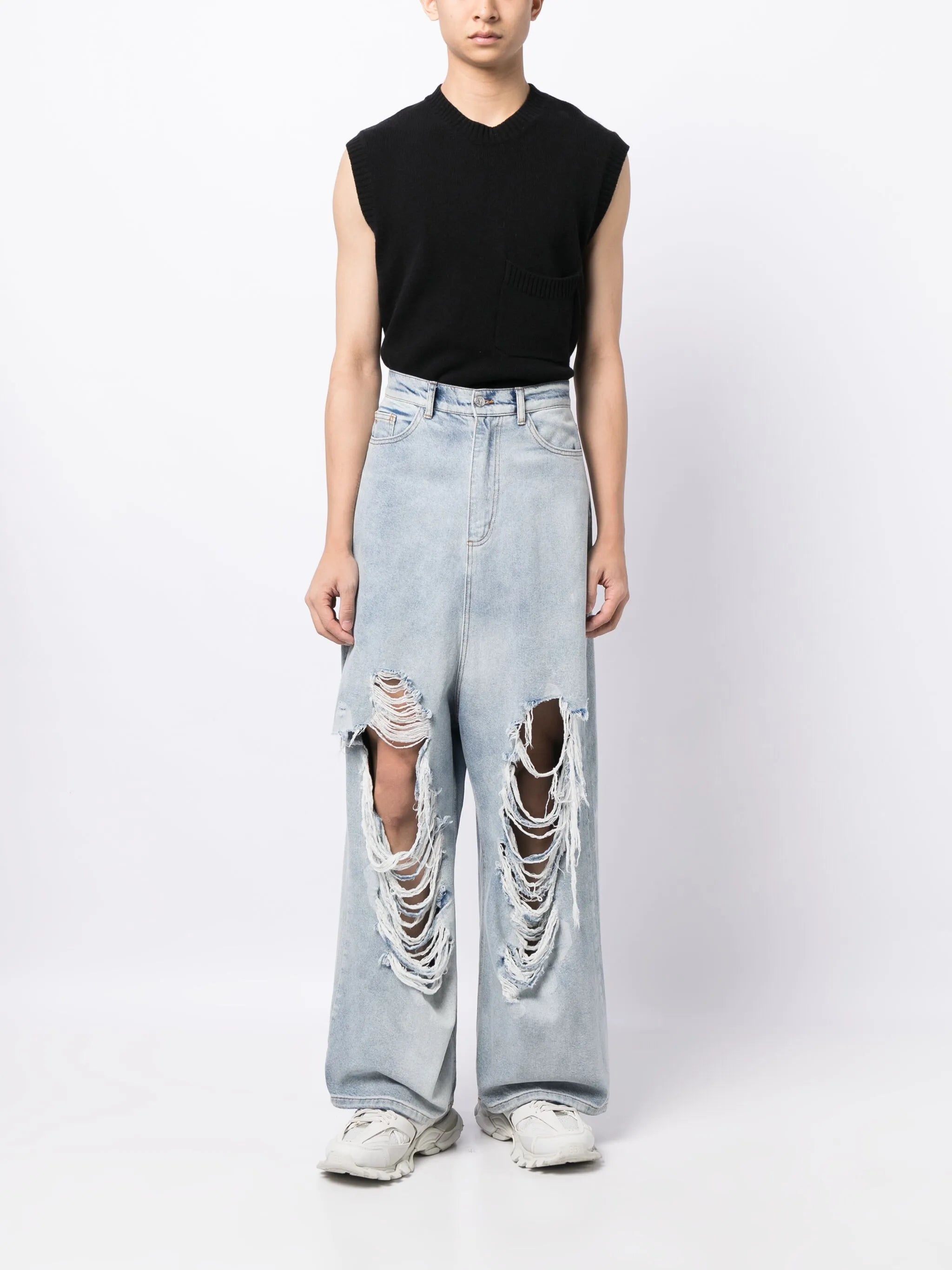 distressed wide-leg jeans