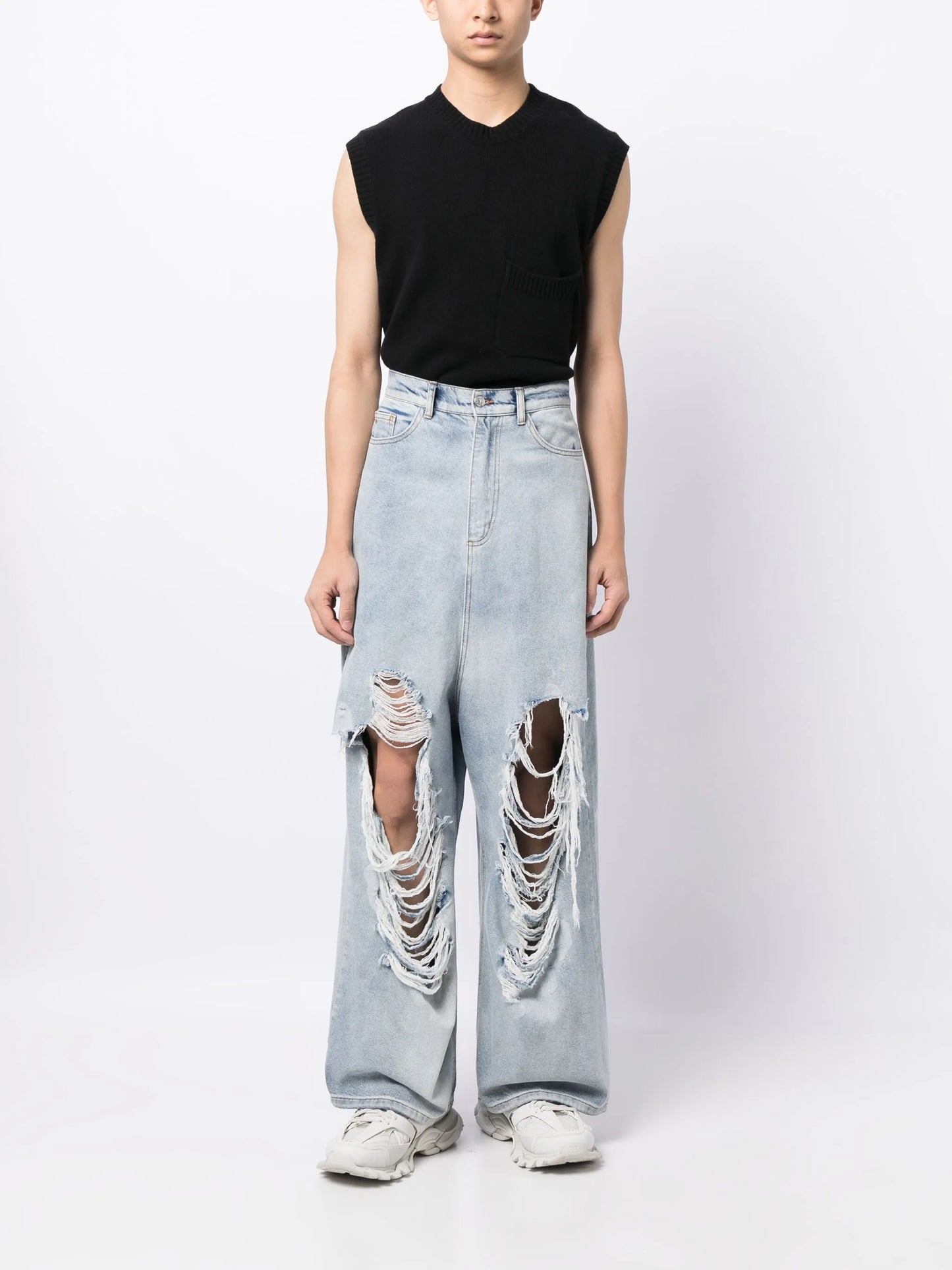 distressed wide-leg jeans