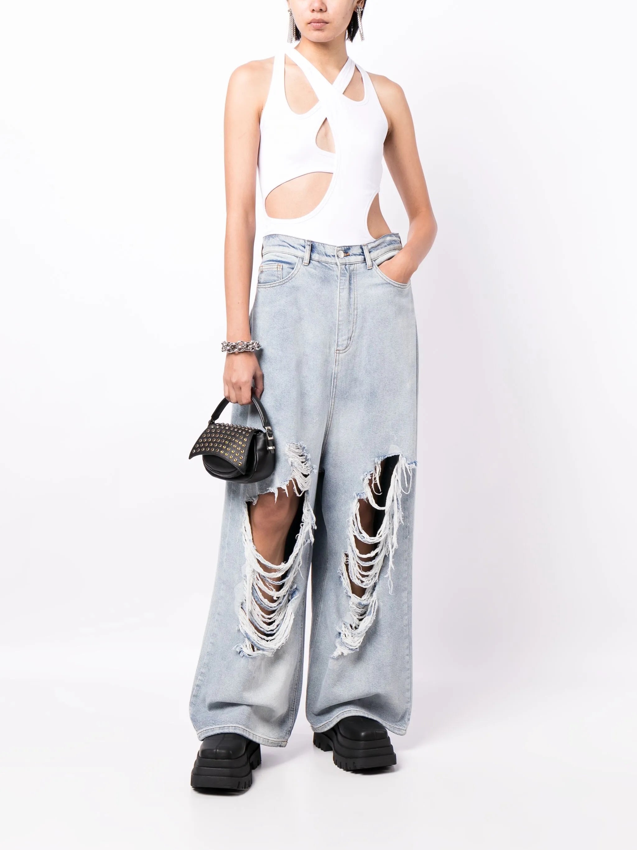distressed wide-leg jeans