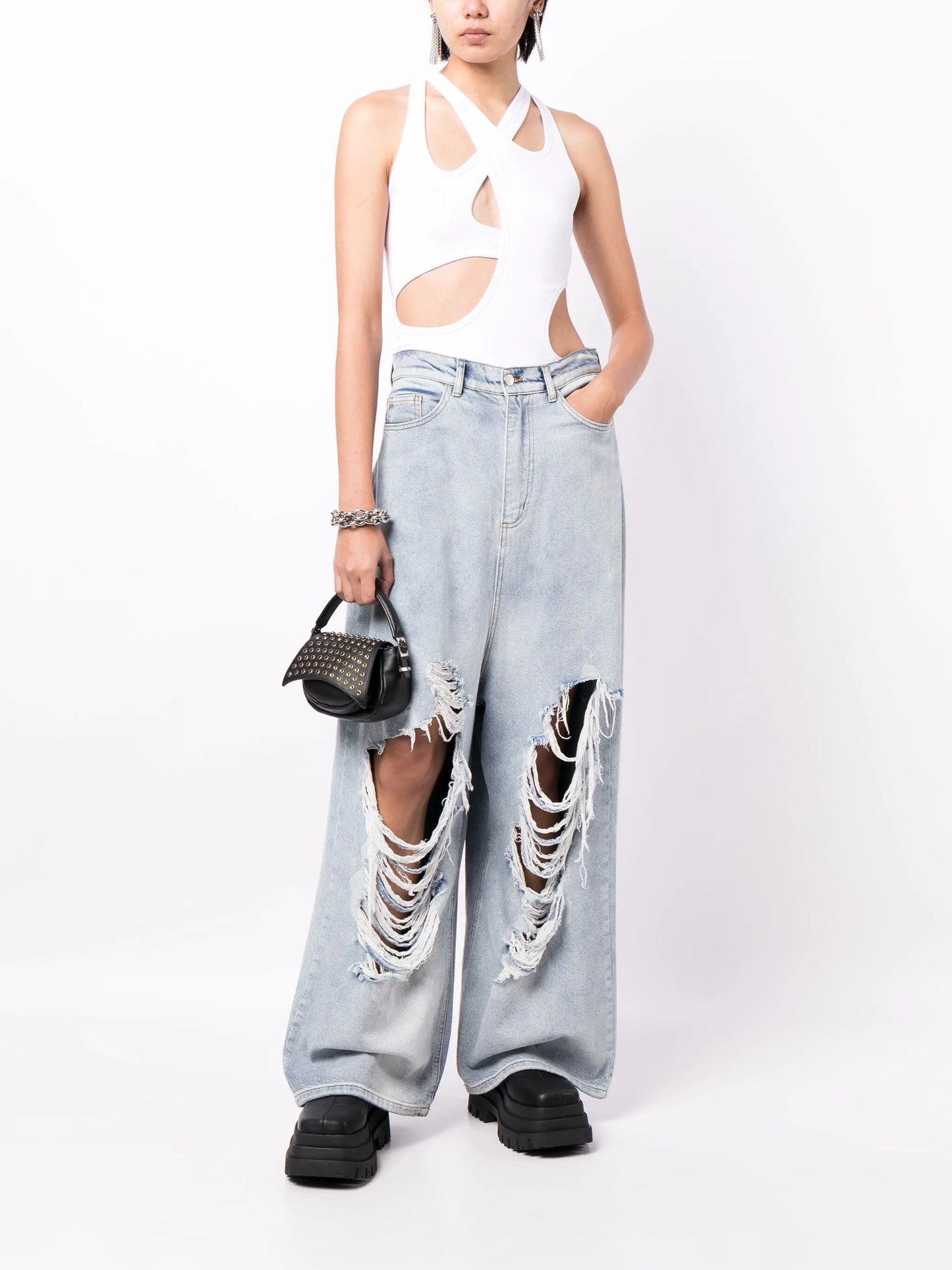 distressed wide-leg jeans