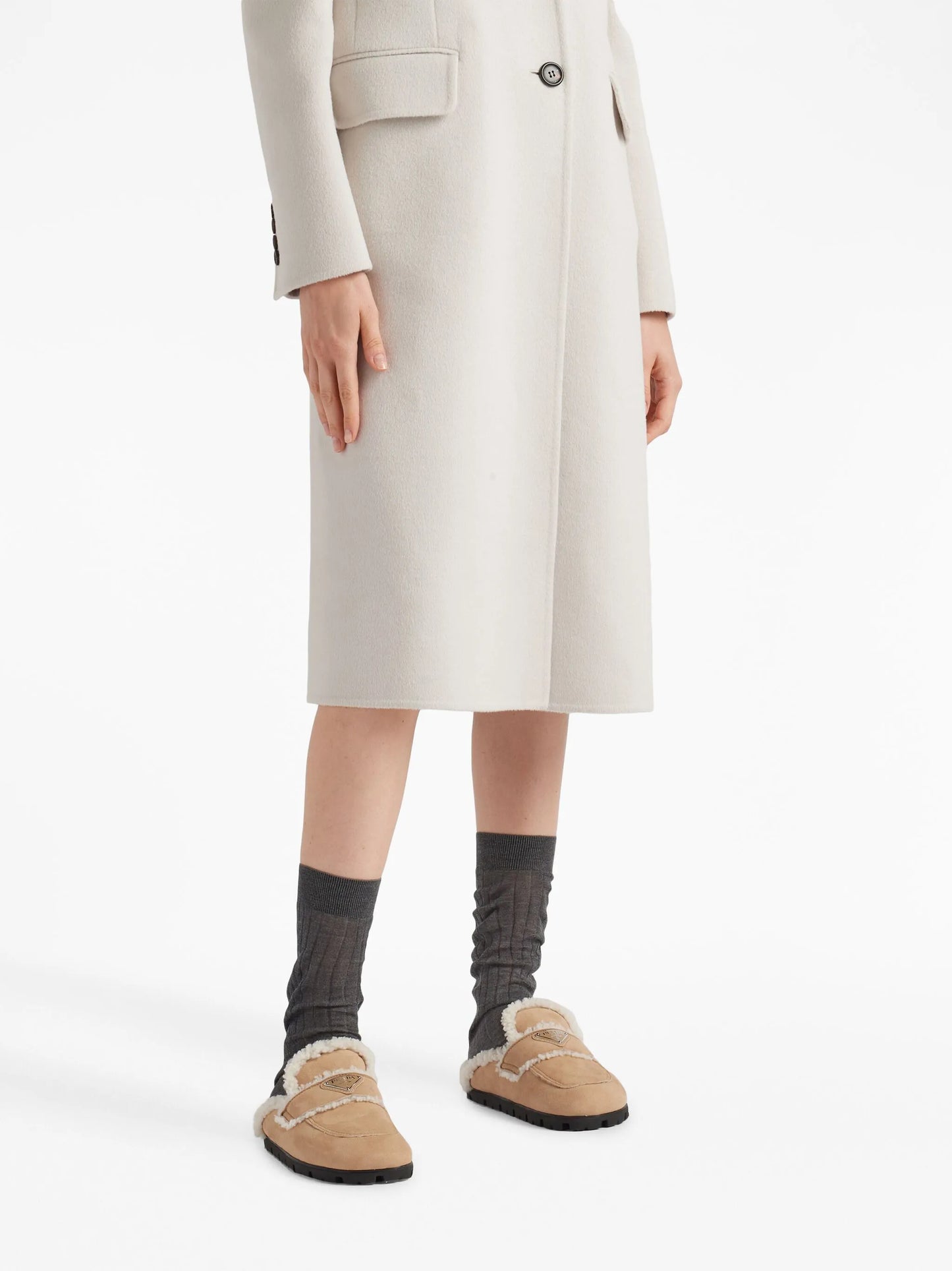 triangle-logo shearling slippers