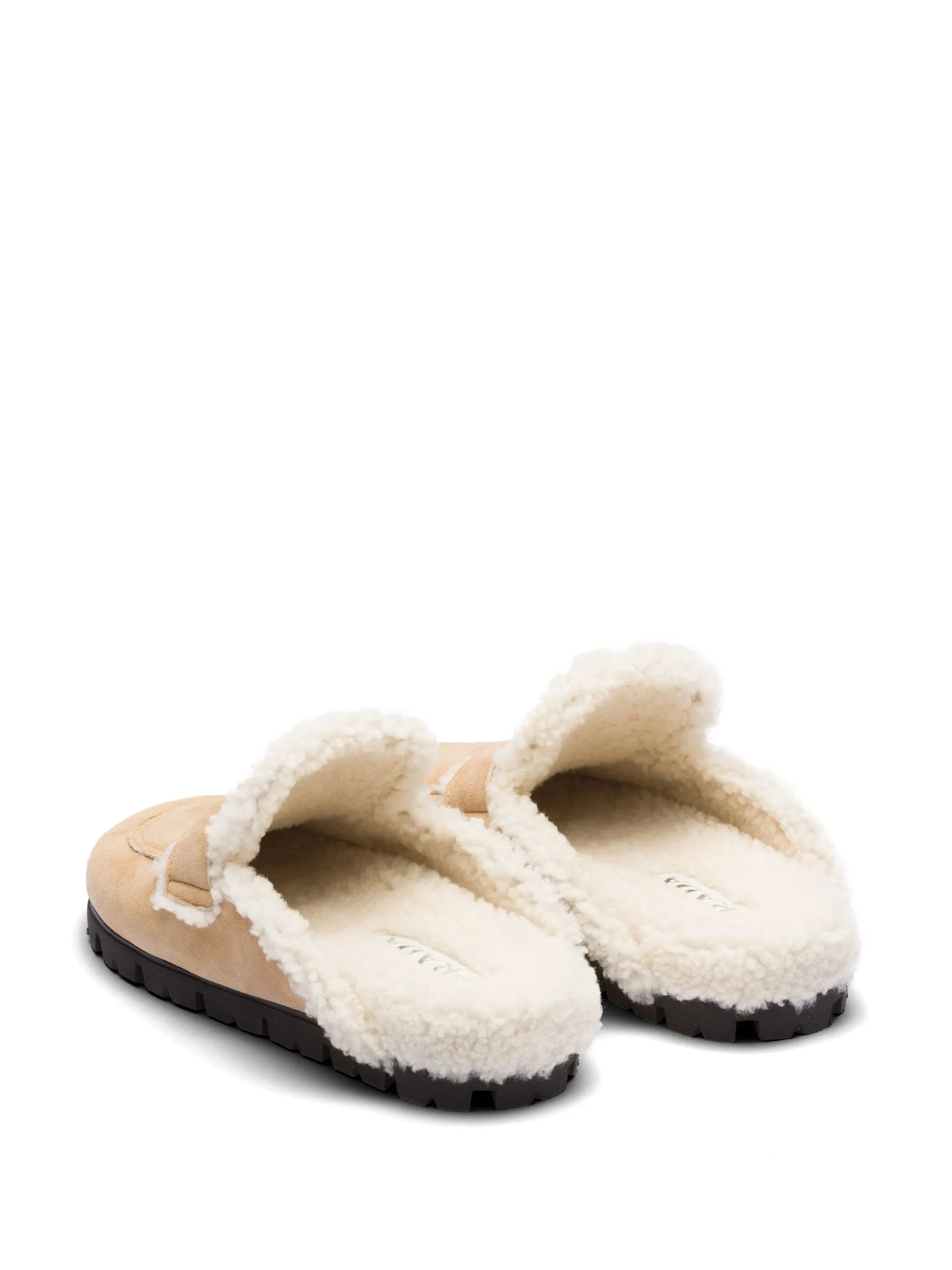triangle-logo shearling slippers